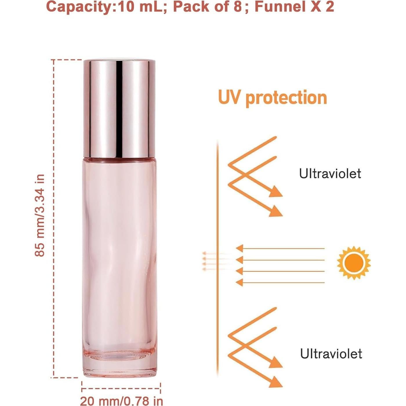 Set de 8 Botellas de Rodillo de Vidrio 10 ml Dorado Rosa