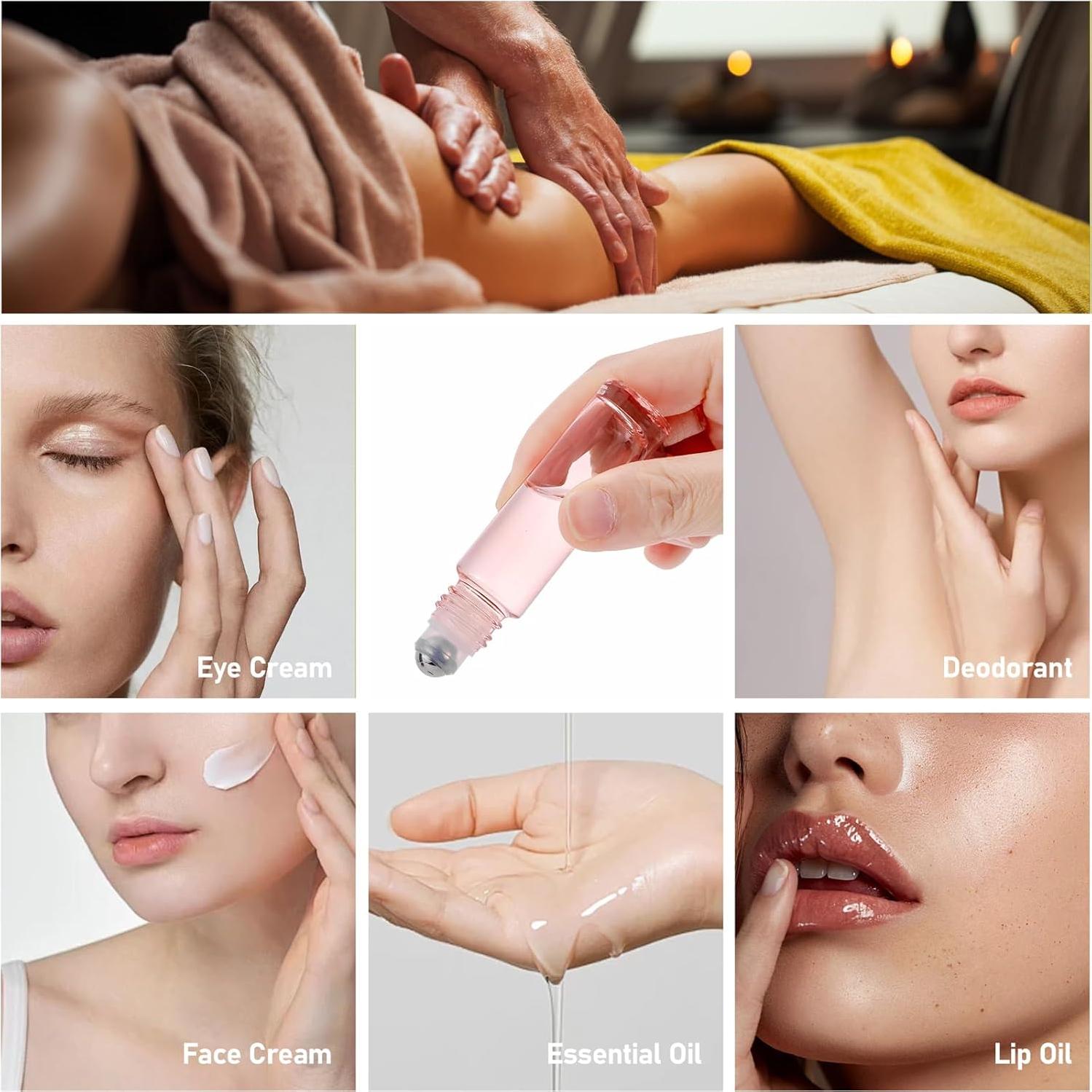 Set de 8 Botellas de Rodillo de Vidrio 10 ml Dorado Rosa