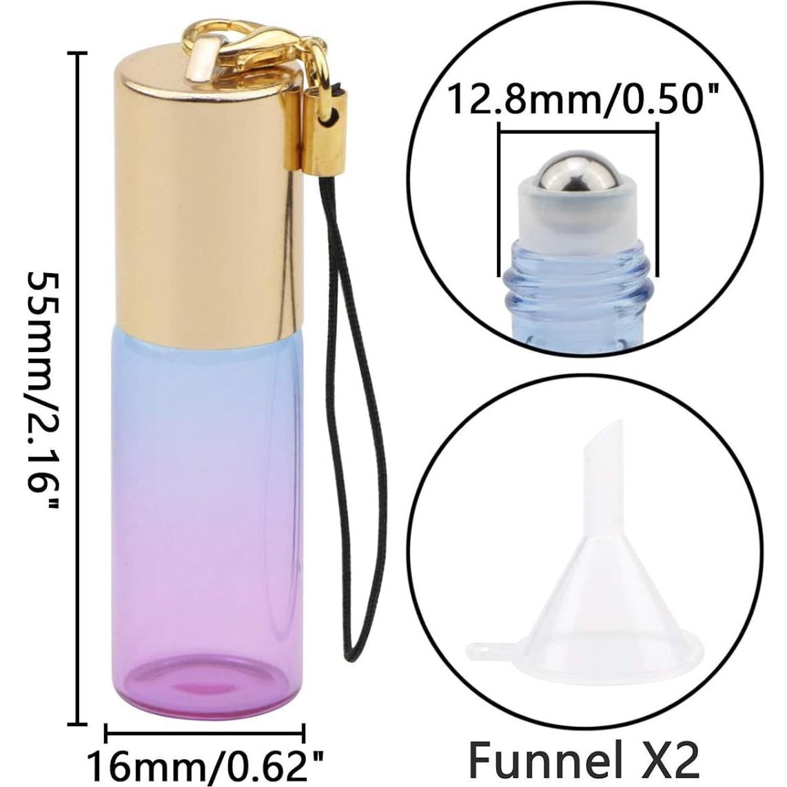 Kesell 15 Botellas de Rodillo de Vidrio 5ml Gradiente Azul-Púrpura