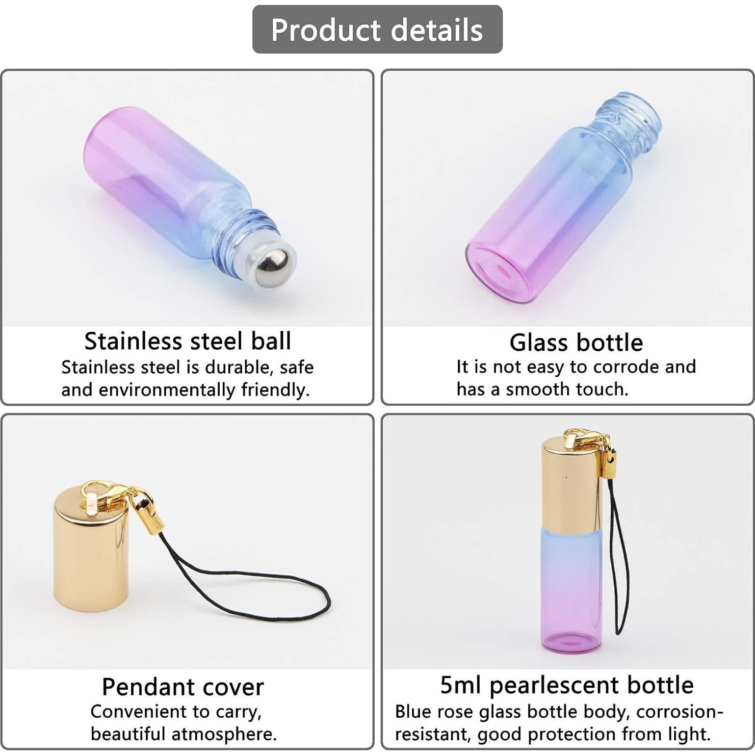 Kesell 15 Botellas de Rodillo de Vidrio 5ml Gradiente Azul-Púrpura