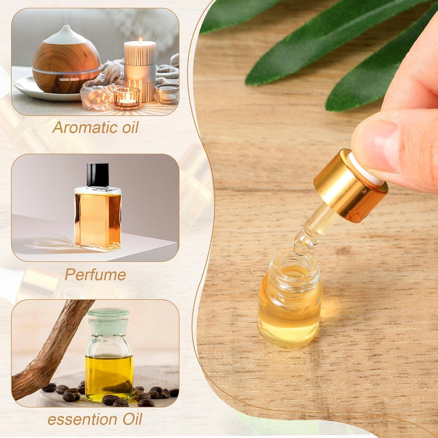 100 Mini Botellas de Vidrio con Cuentagotas 2 ml Dorado wutfuooo