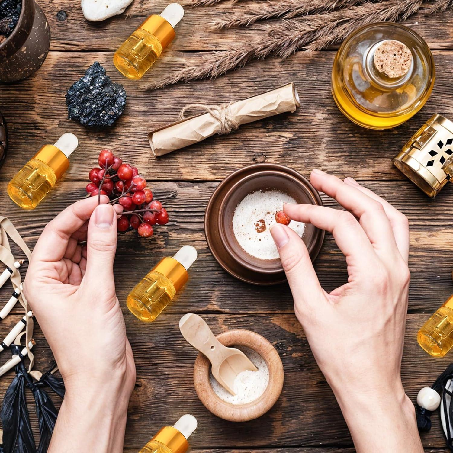 100 Mini Botellas de Vidrio con Cuentagotas 2 ml Dorado wutfuooo