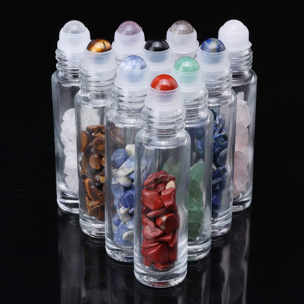 Botellas de vidrio 10ml con bolas rodantes de piedras preciosas - 10 piezas