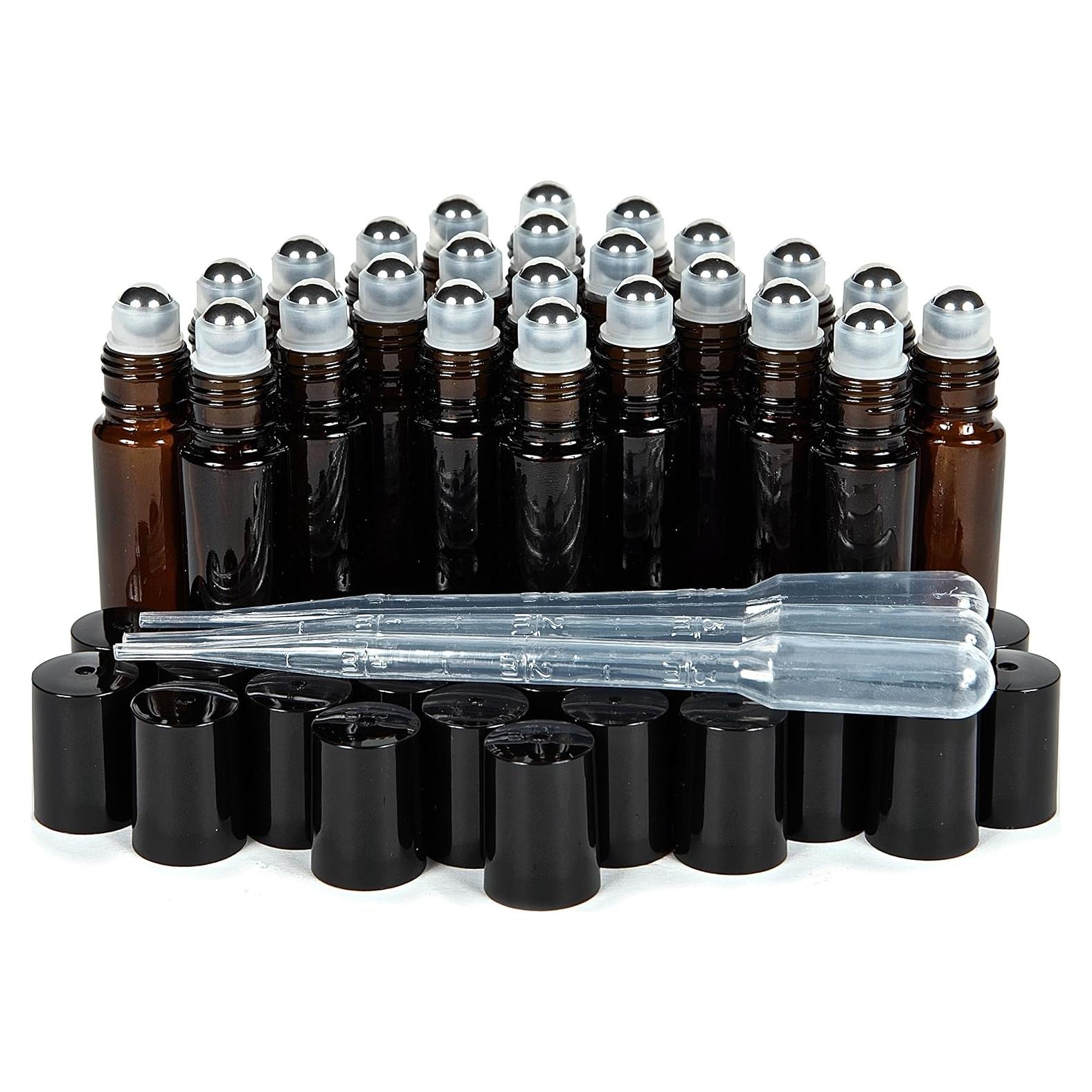 Botellas de vidrio ámbar 10 ml con rodillo Vivaplex - 24 unidades