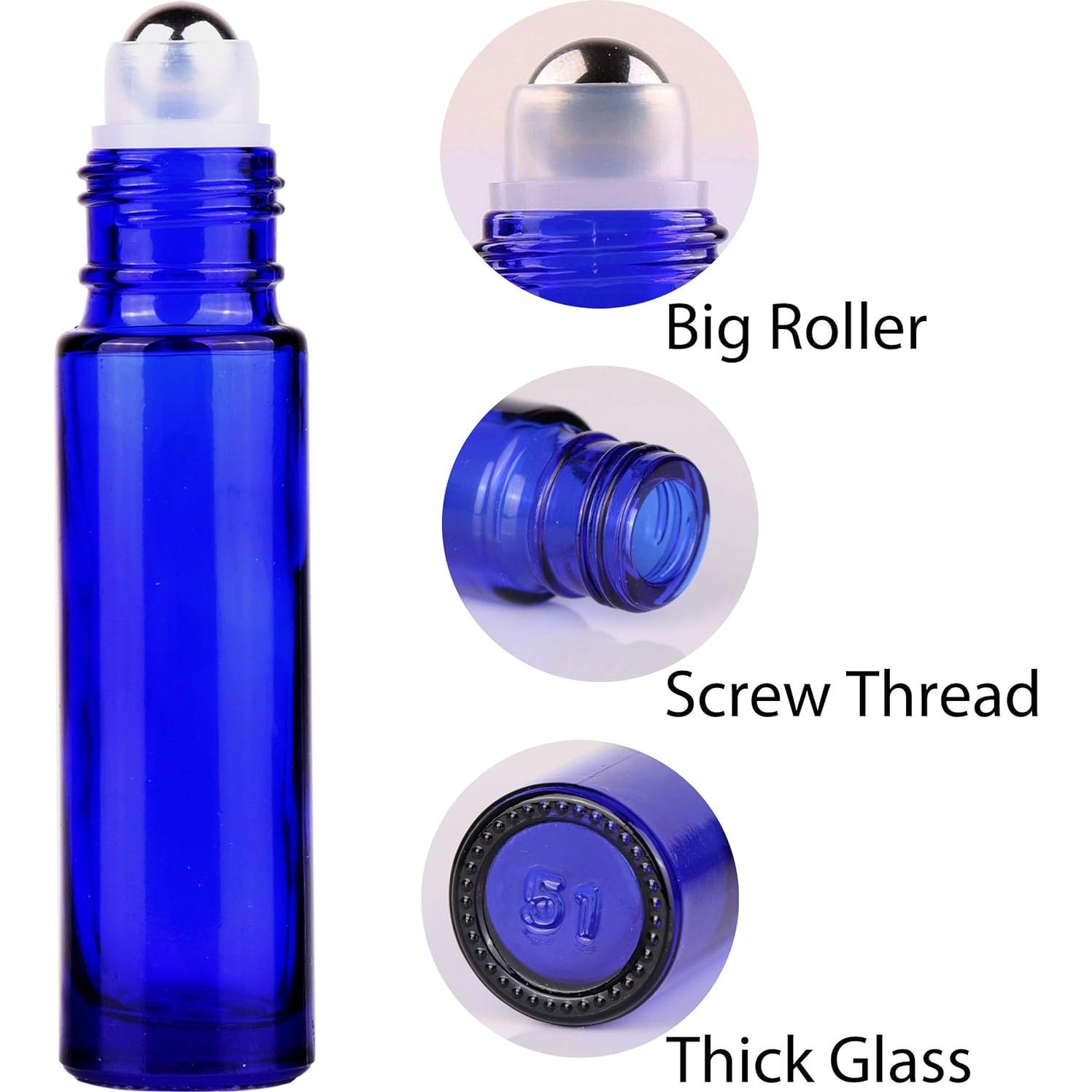 12 Botellas Roller de Vidrio Azul Cobalto 10ml inice