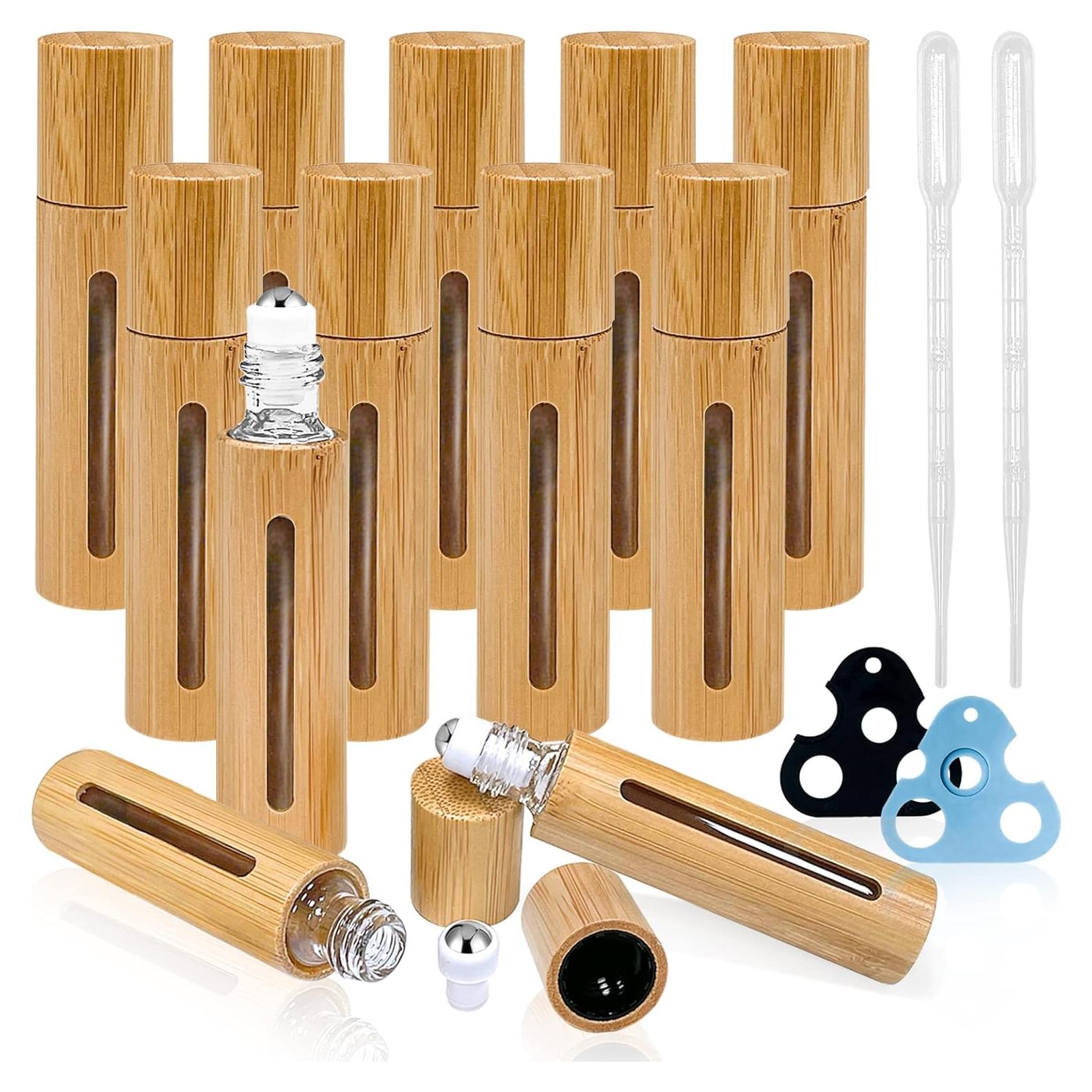 12 Botellas de Rodillo 10ml MYKASEN con Carcasa de Bambú