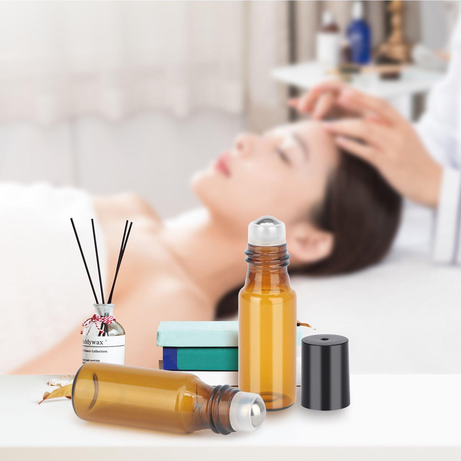 Set de 24 Botellas de Rodillo de Vidrio Ámbar 5ml con Accesorios