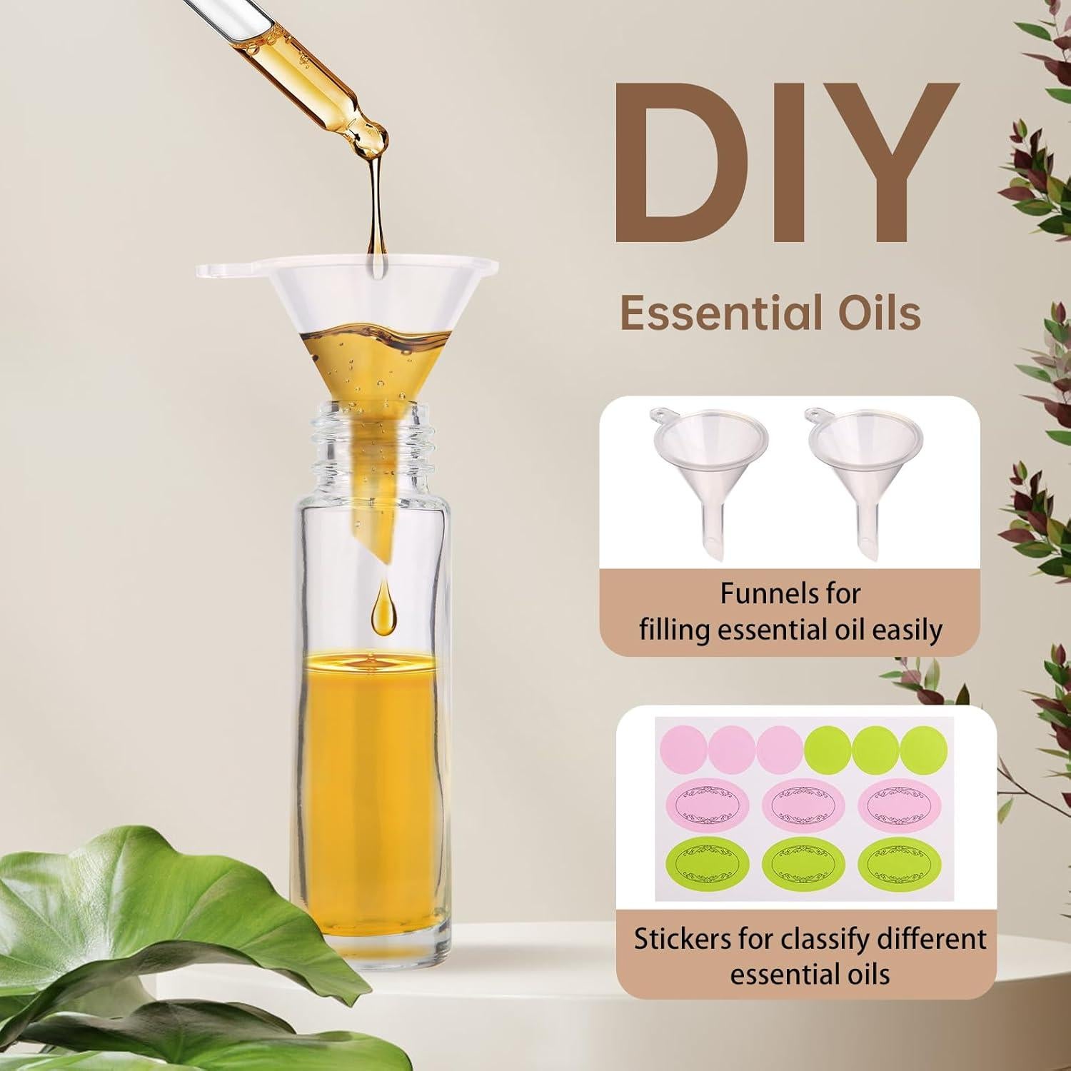 12 Botellas Roller de Vidrio 10ml inice con Accesorios