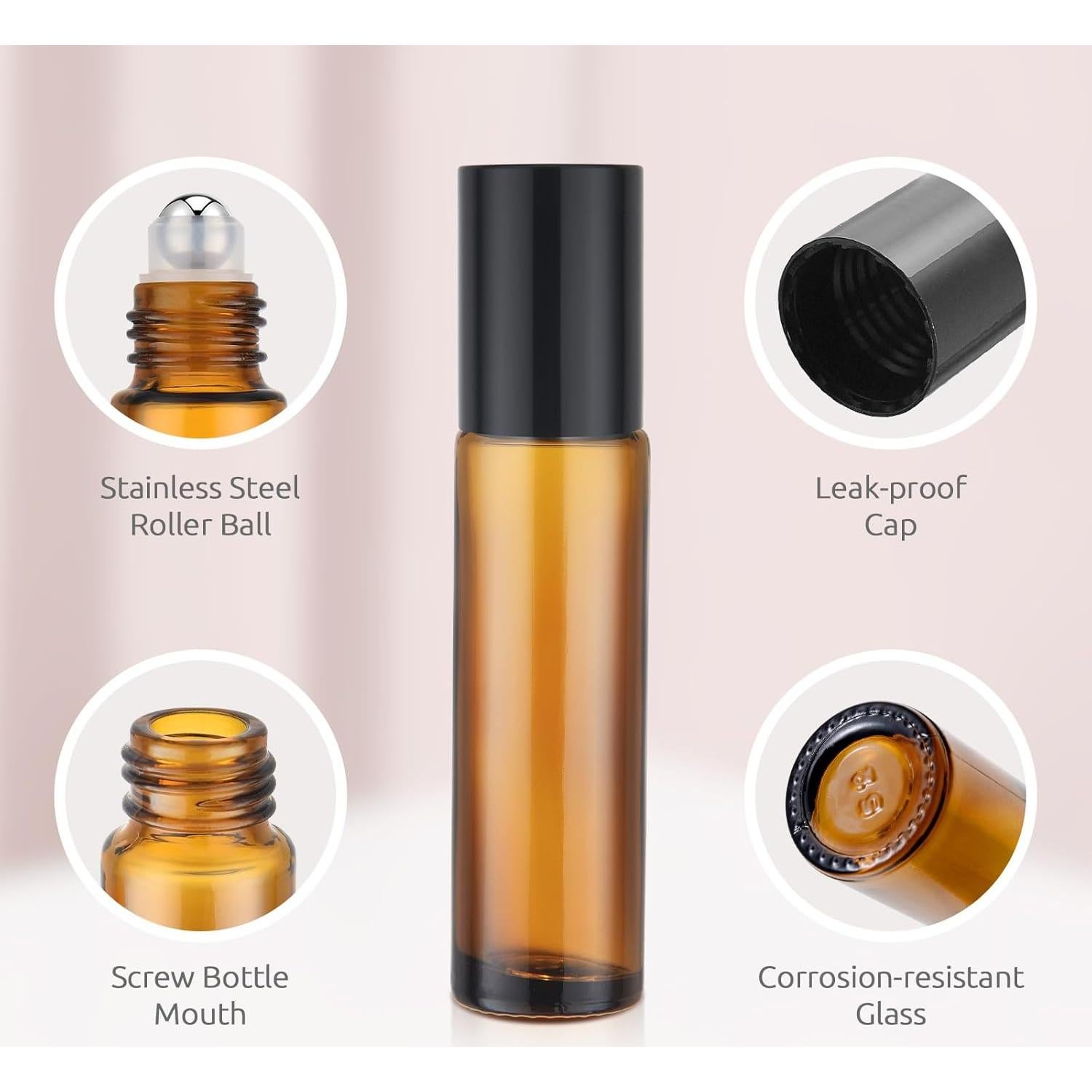 Paquete de 8 Botellas de Vidrio Ámbar 10ml Bofessor con Rodillo