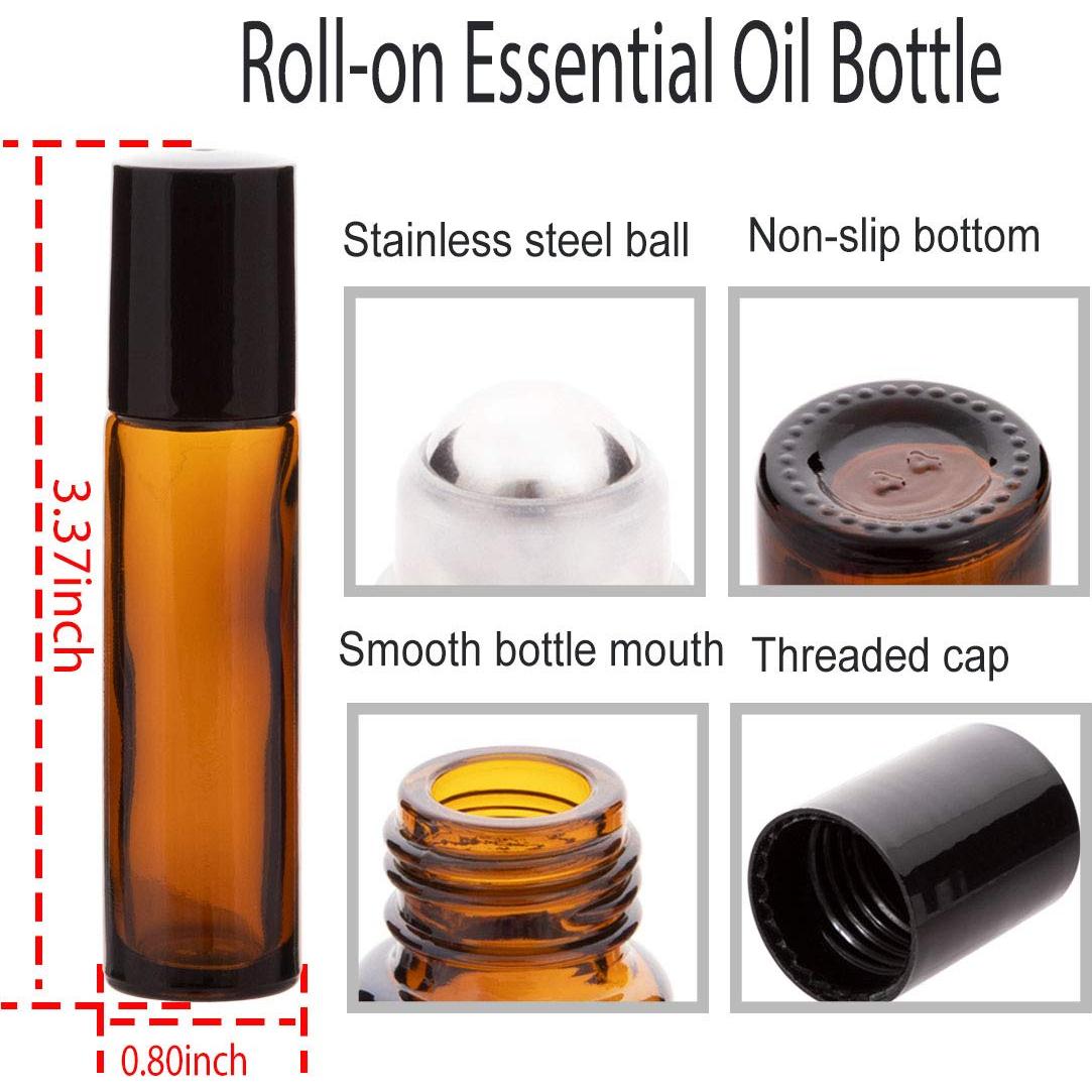 6 Botellas de Vidrio Ámbar 10ml con Bolas de Acero ZIZEMOJA