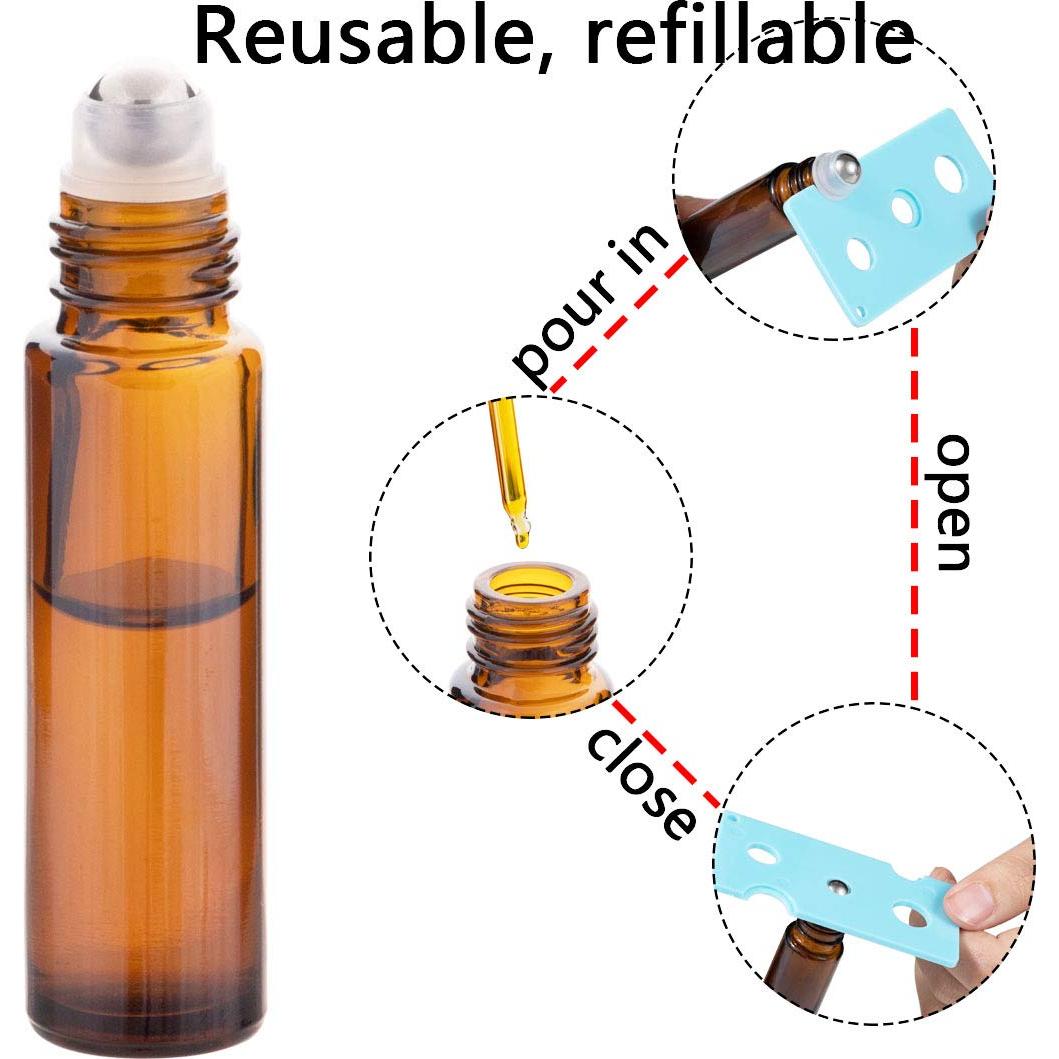 6 Botellas de Vidrio Ámbar 10ml con Bolas de Acero ZIZEMOJA