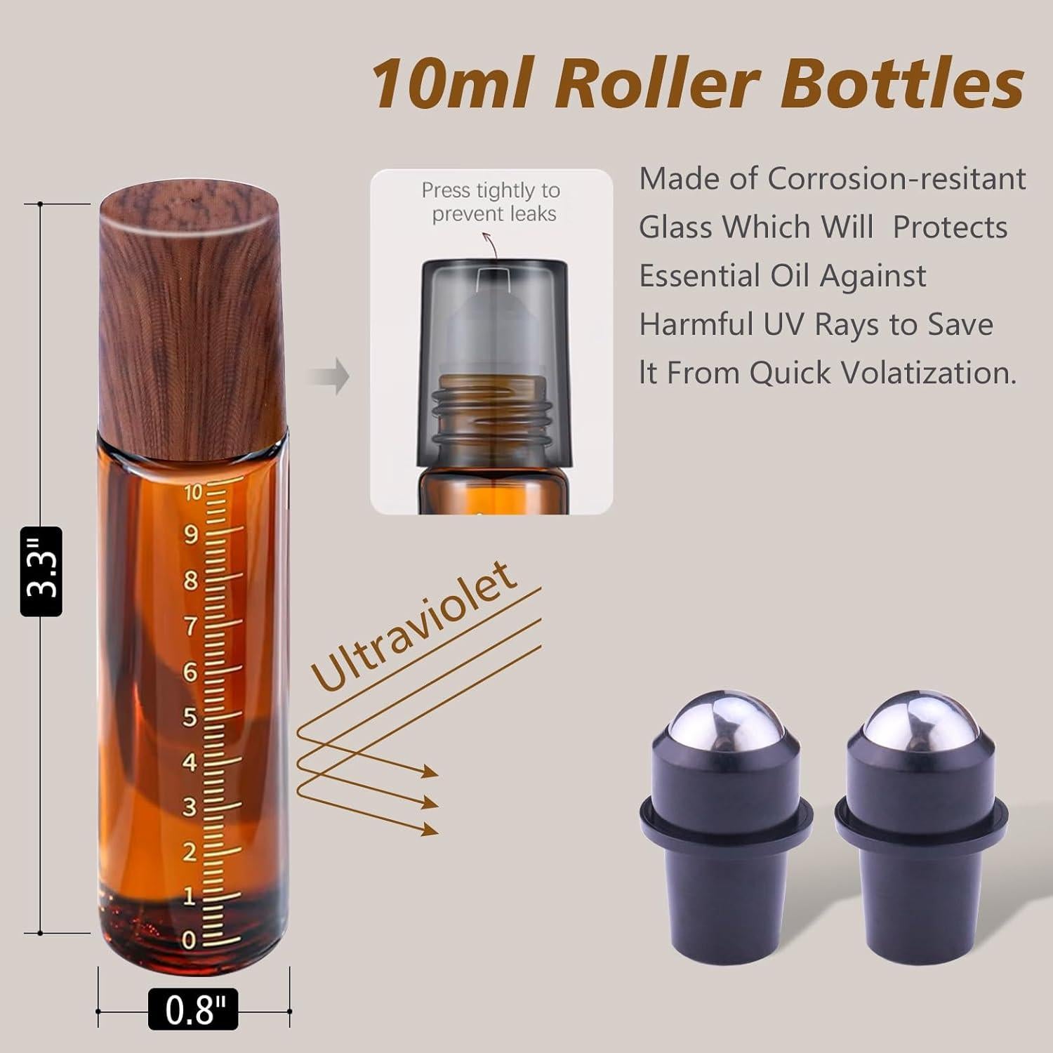 30 Botellas de Vidrio Ámbar 10ml con Rodillo Matifaner