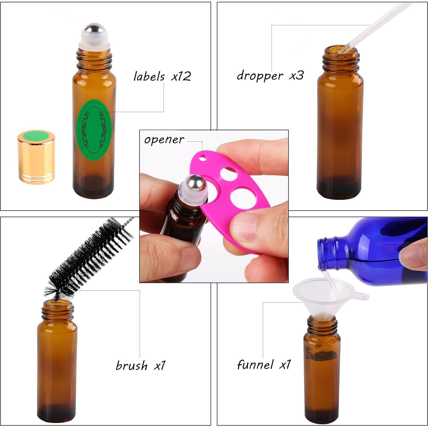 Botellas Rodantes de Vidrio Ámbar inice 12 Pack 10ml