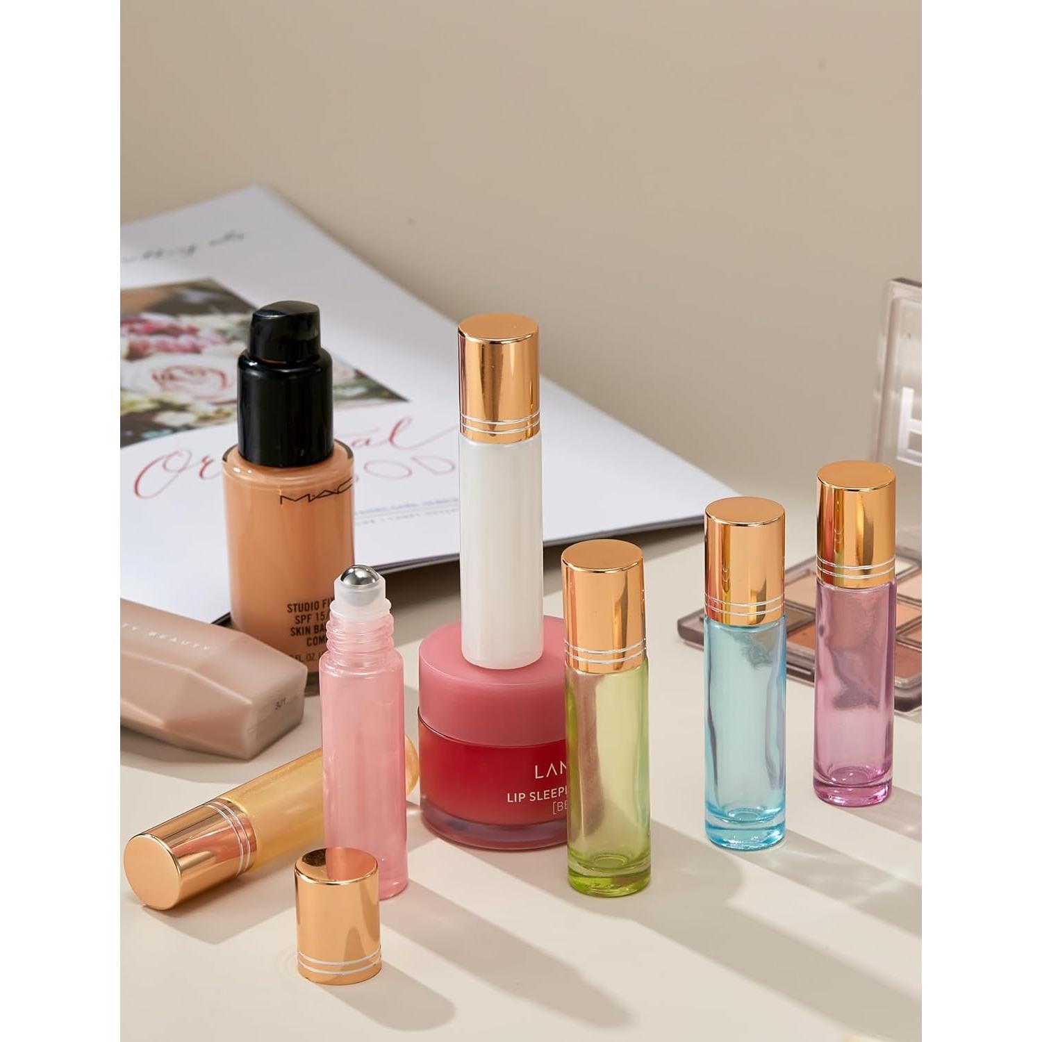 Botellas Roll On Qeuly 10ml Vidrio Grueso Acero Inoxidable 6 Piezas