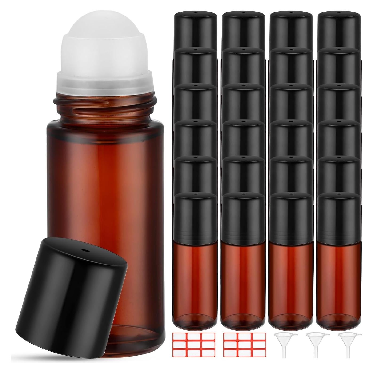 Set 24 Botellas de Vidrio Marrón 50ml con Rodillo Sumind