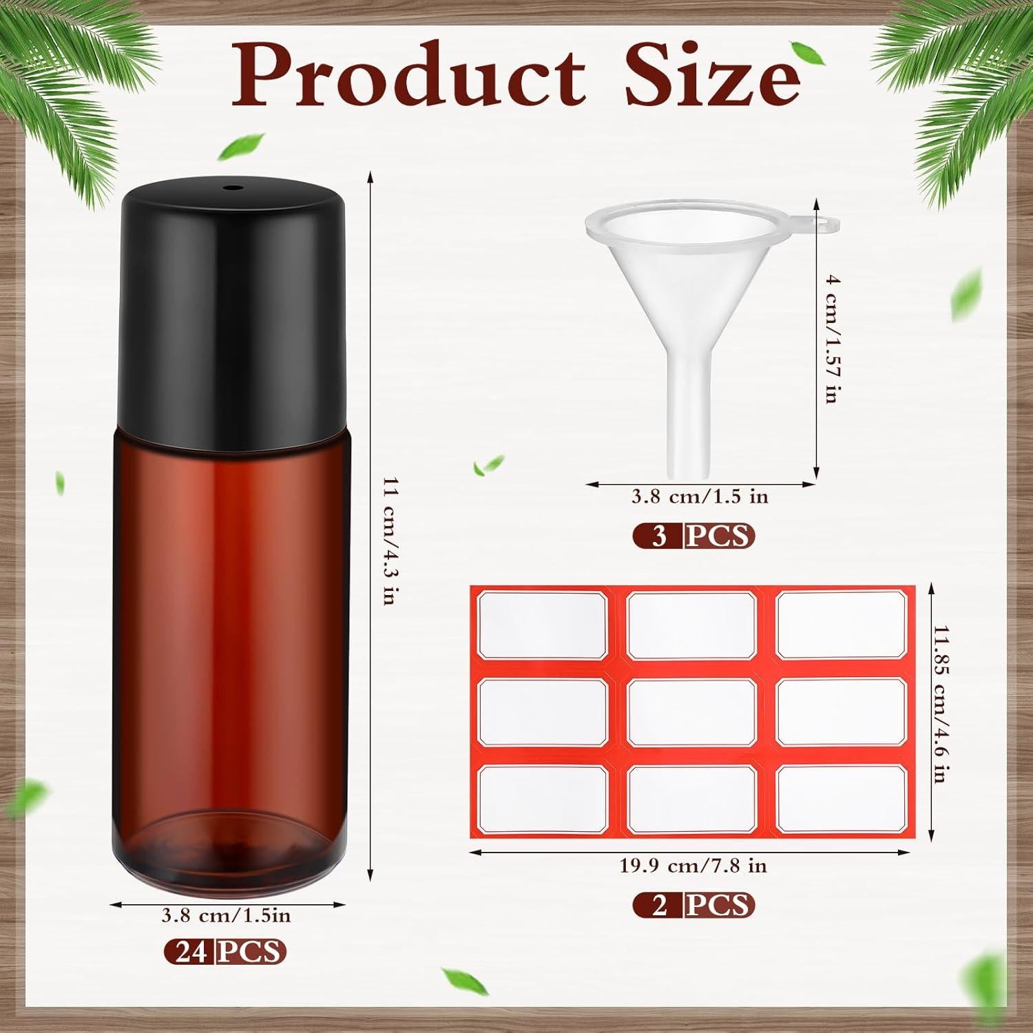 Set 24 Botellas de Vidrio Marrón 50ml con Rodillo Sumind