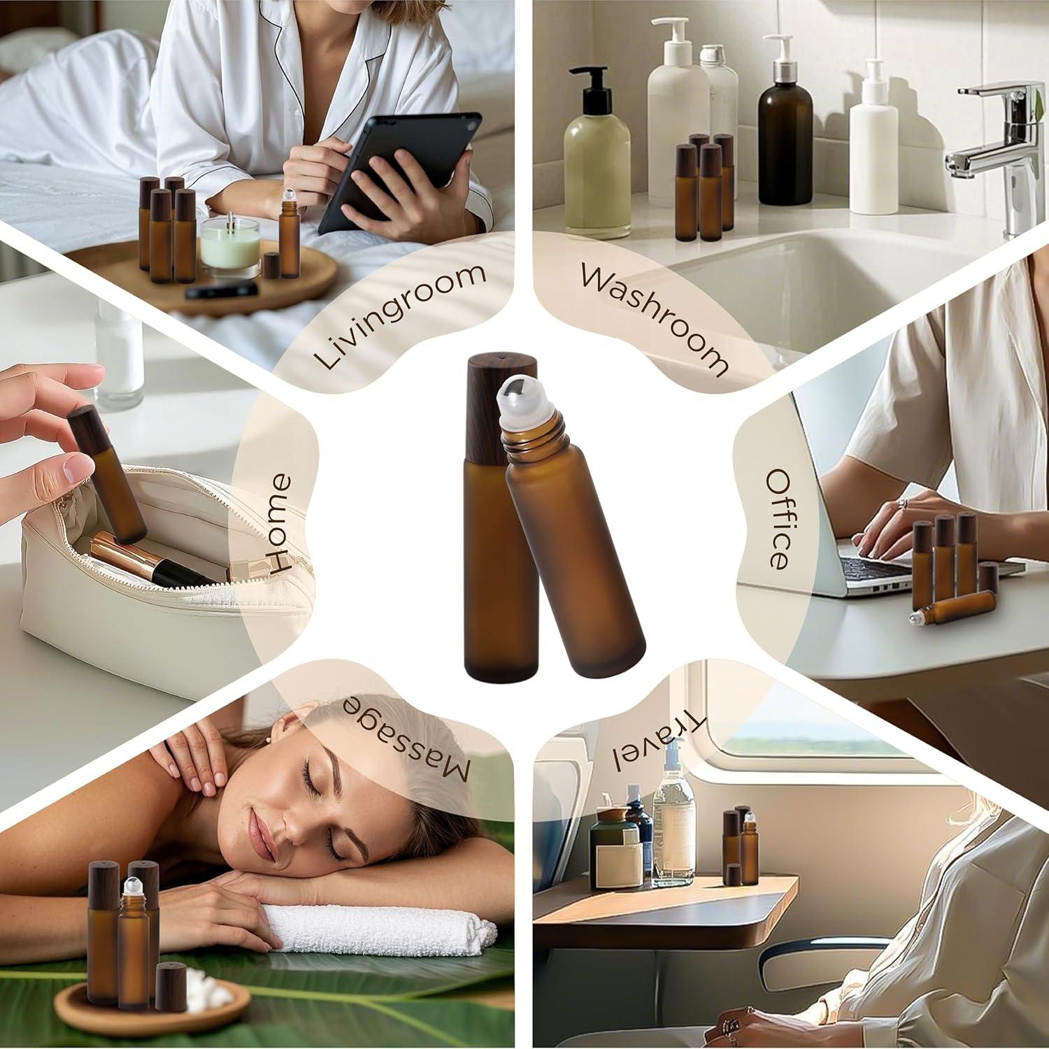 Botellas de Rodillo de Aceite Esencial SESENSE 10ml Ámbar 4 Pzas