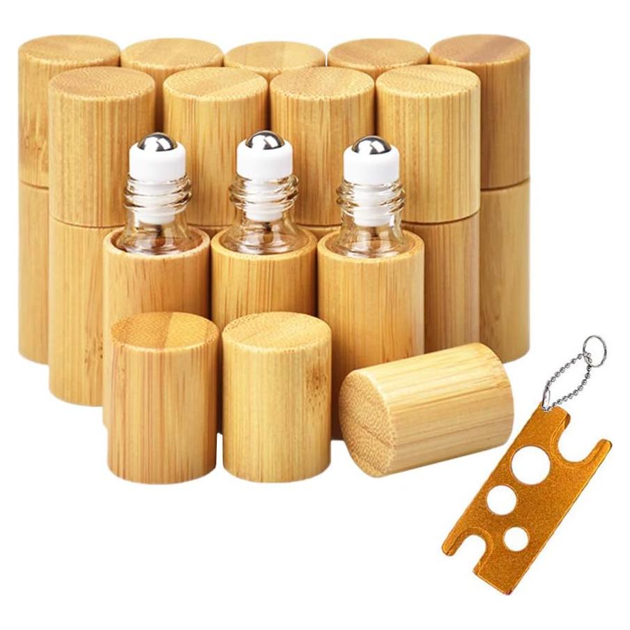 AUHOKY 12 Botellas de Rodillo de Bambú 5ml para Aceites Esenciales