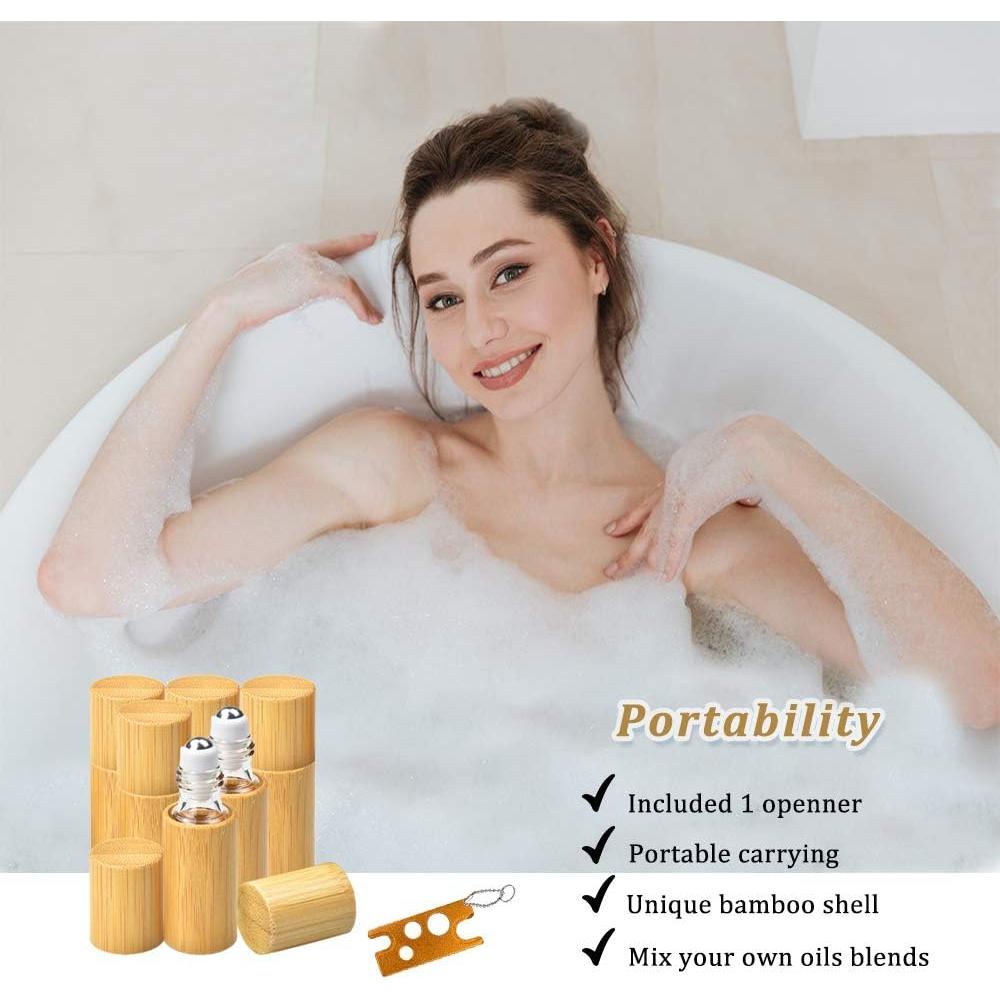 AUHOKY 12 Botellas de Rodillo de Bambú 5ml para Aceites Esenciales