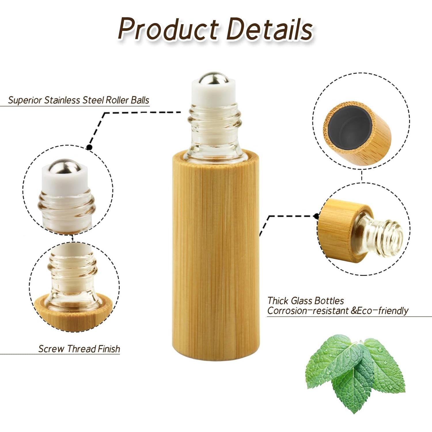 AUHOKY 12 Botellas de Rodillo de Bambú 5ml para Aceites Esenciales
