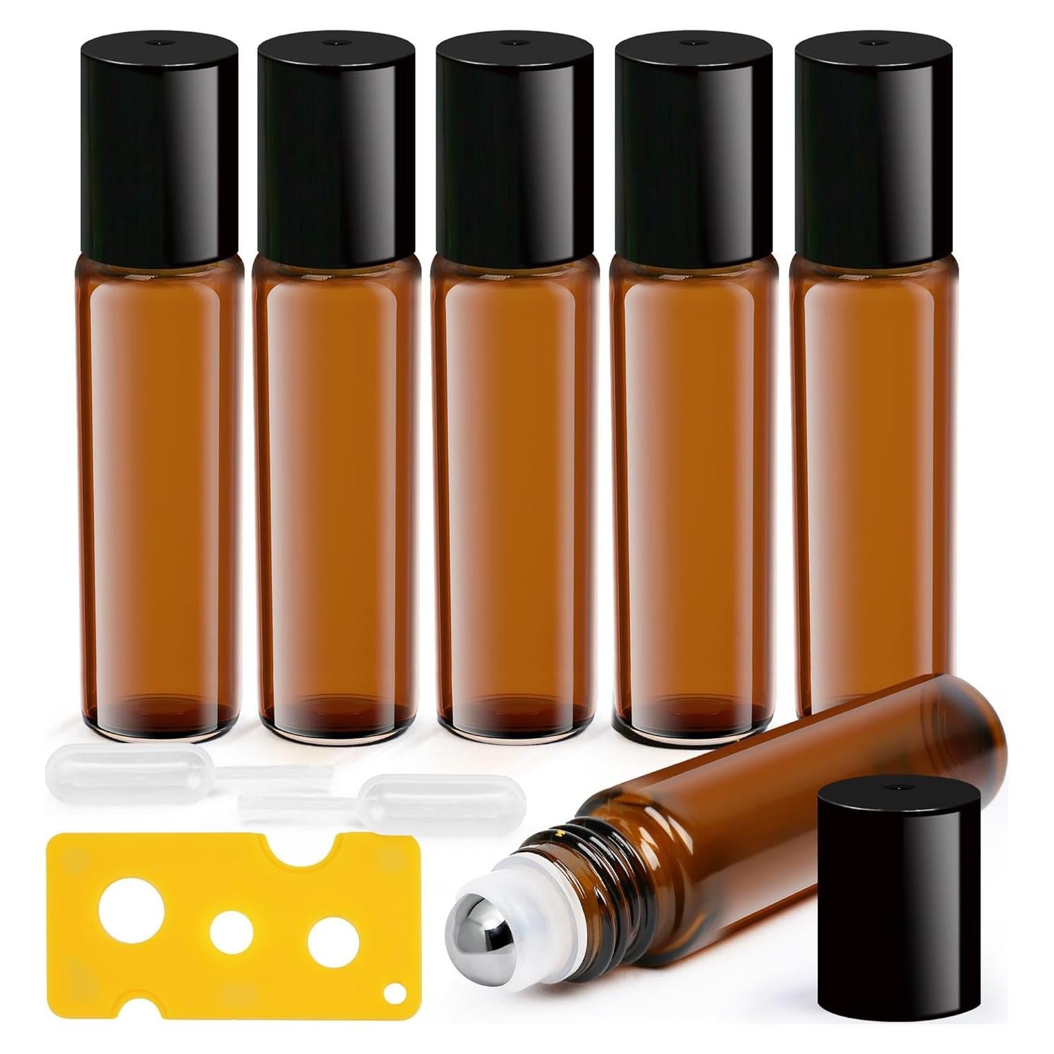 Botellas de Aceite Esencial LotFancy 6pc 10ml Ámbar con Rodillo