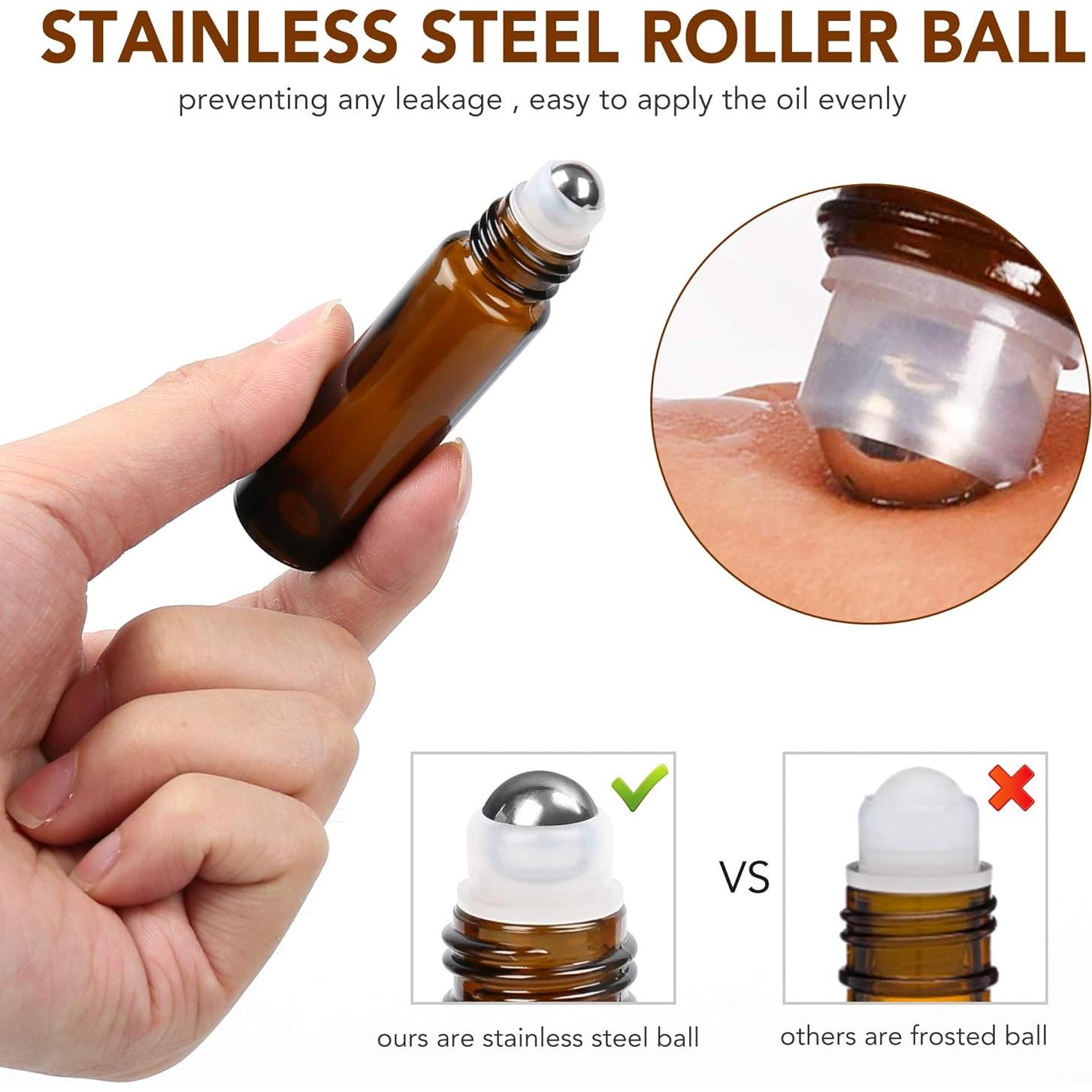 Botellas de Aceite Esencial LotFancy 6pc 10ml Ámbar con Rodillo