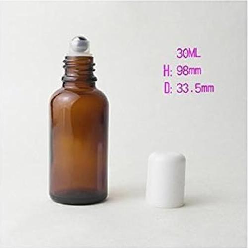 3 Botellas de Vidrio Ámbar 30ml con Rodillo de Acero Inoxidable