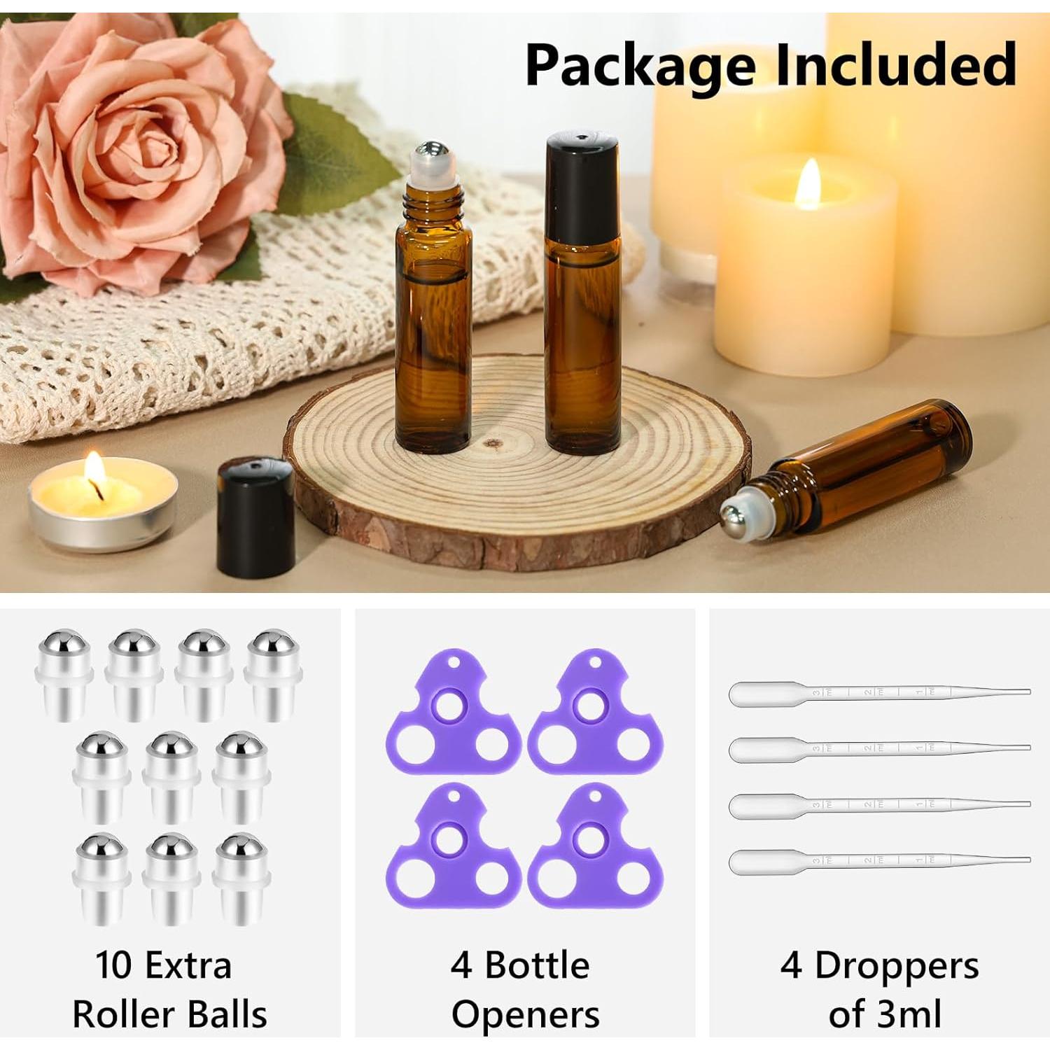 KEYWING 54 Pack Botellas de Vidrio Ámbar 10ml con Rodillo