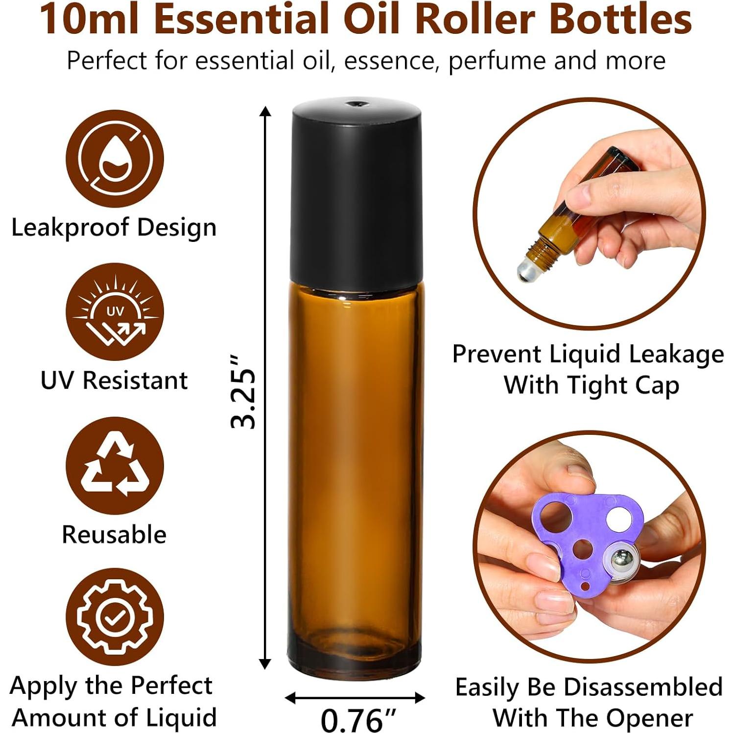 KEYWING 54 Pack Botellas de Vidrio Ámbar 10ml con Rodillo