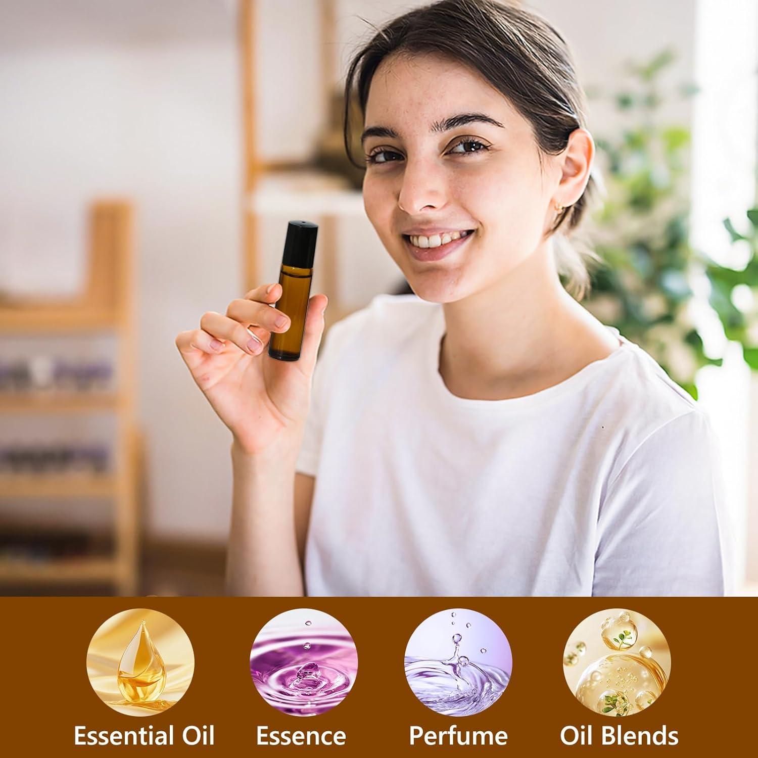 KEYWING 54 Pack Botellas de Vidrio Ámbar 10ml con Rodillo