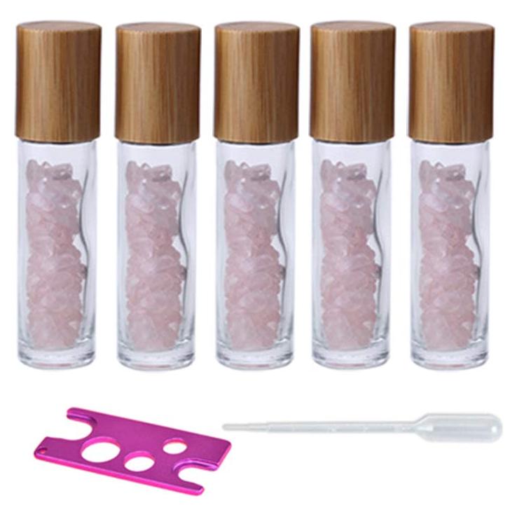 Paquete de 5 botellas de vidrio 10ml con rodillo Cuarzo Rosa