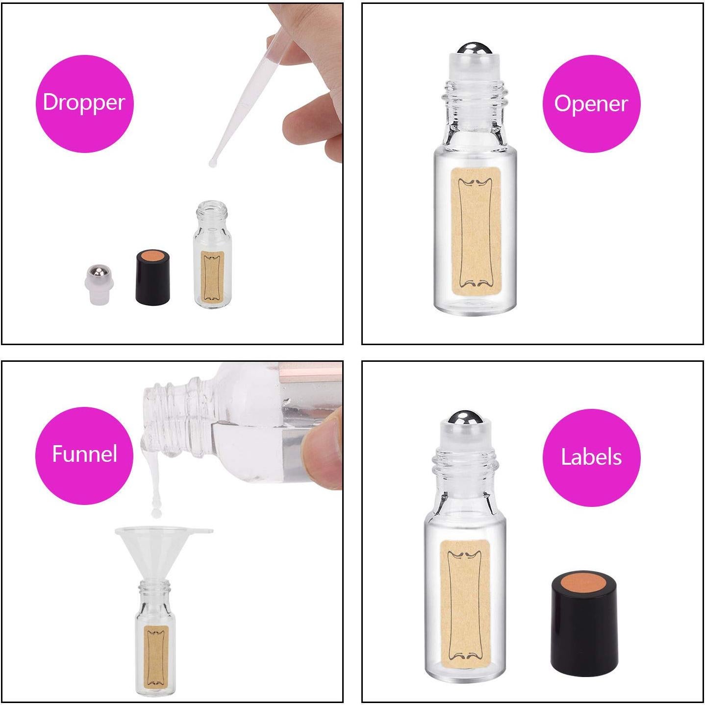 Botellas de Rodillo de Aceite Esencial Easytle 24x5ml Vidrio