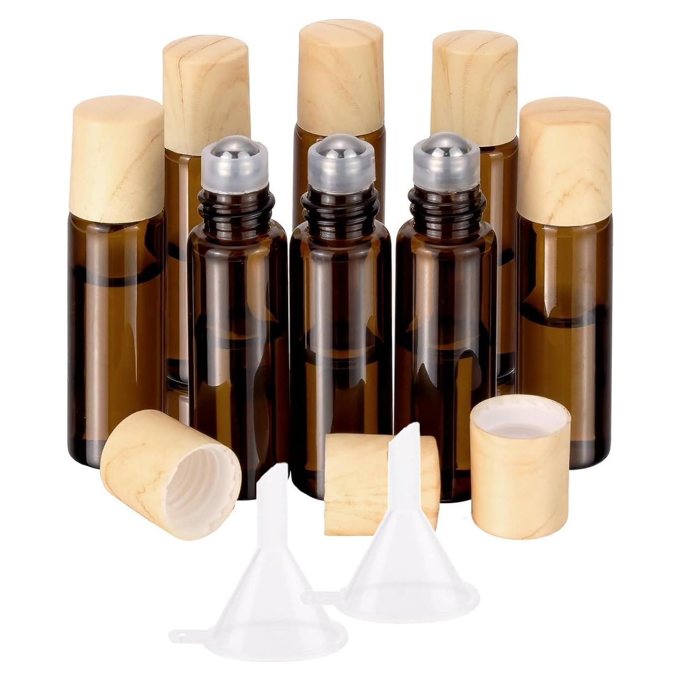 8 Botellas de Vidrio Ámbar 5ml Newzoll con Aplicador y Embudos