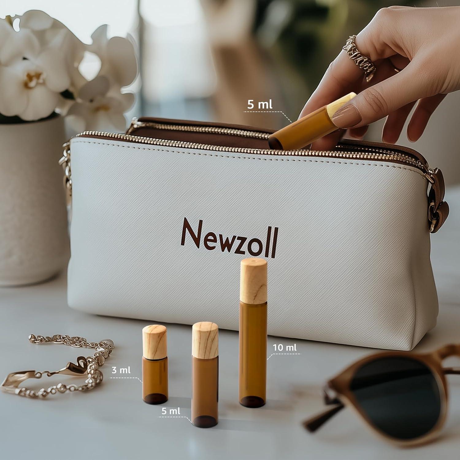 8 Botellas de Vidrio Ámbar 5ml Newzoll con Aplicador y Embudos