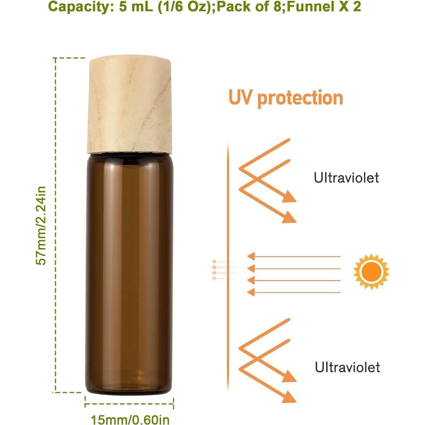 8 Botellas de Vidrio Ámbar 5ml Newzoll con Aplicador y Embudos