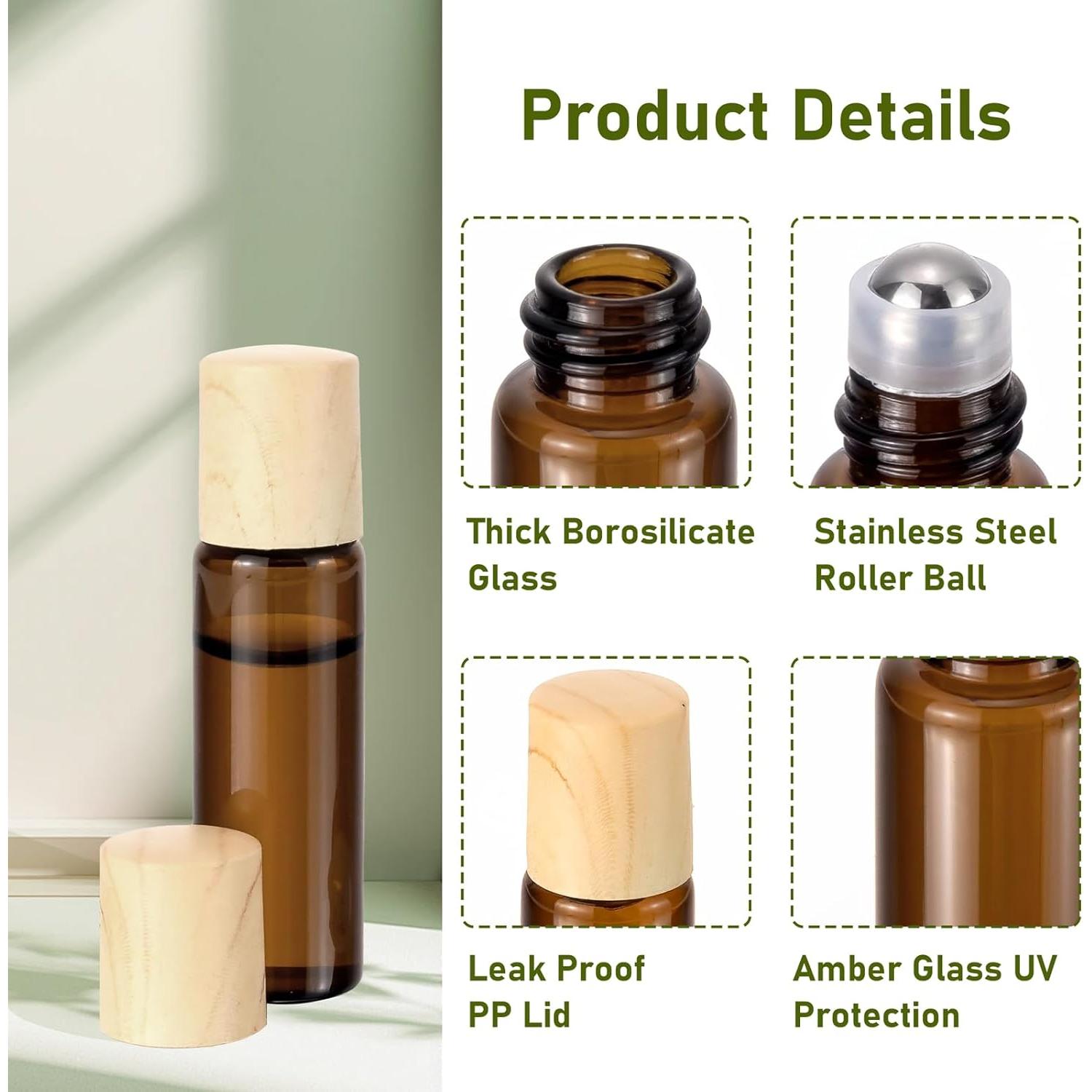 8 Botellas de Vidrio Ámbar 5ml Newzoll con Aplicador y Embudos