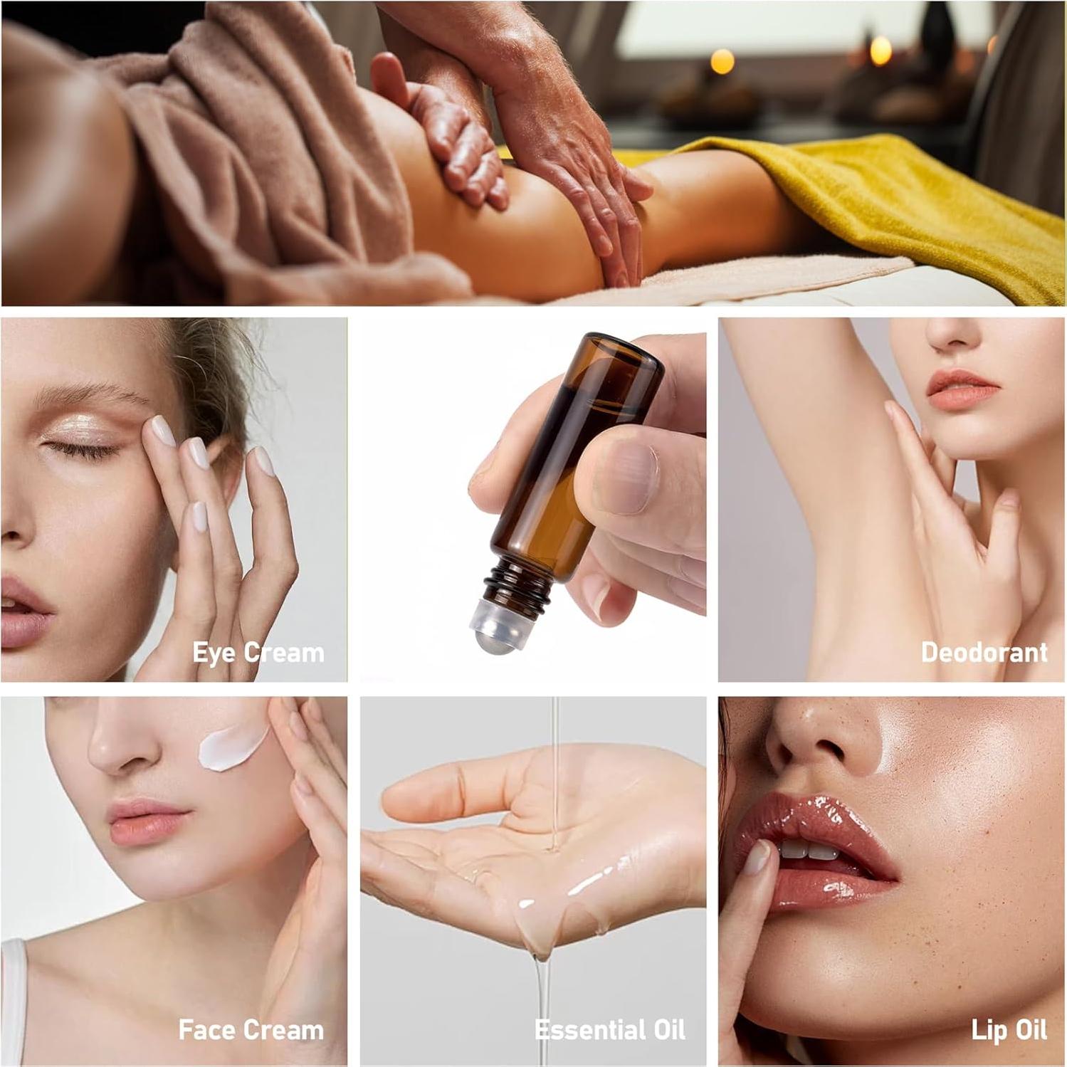 8 Botellas de Vidrio Ámbar 5ml Newzoll con Aplicador y Embudos