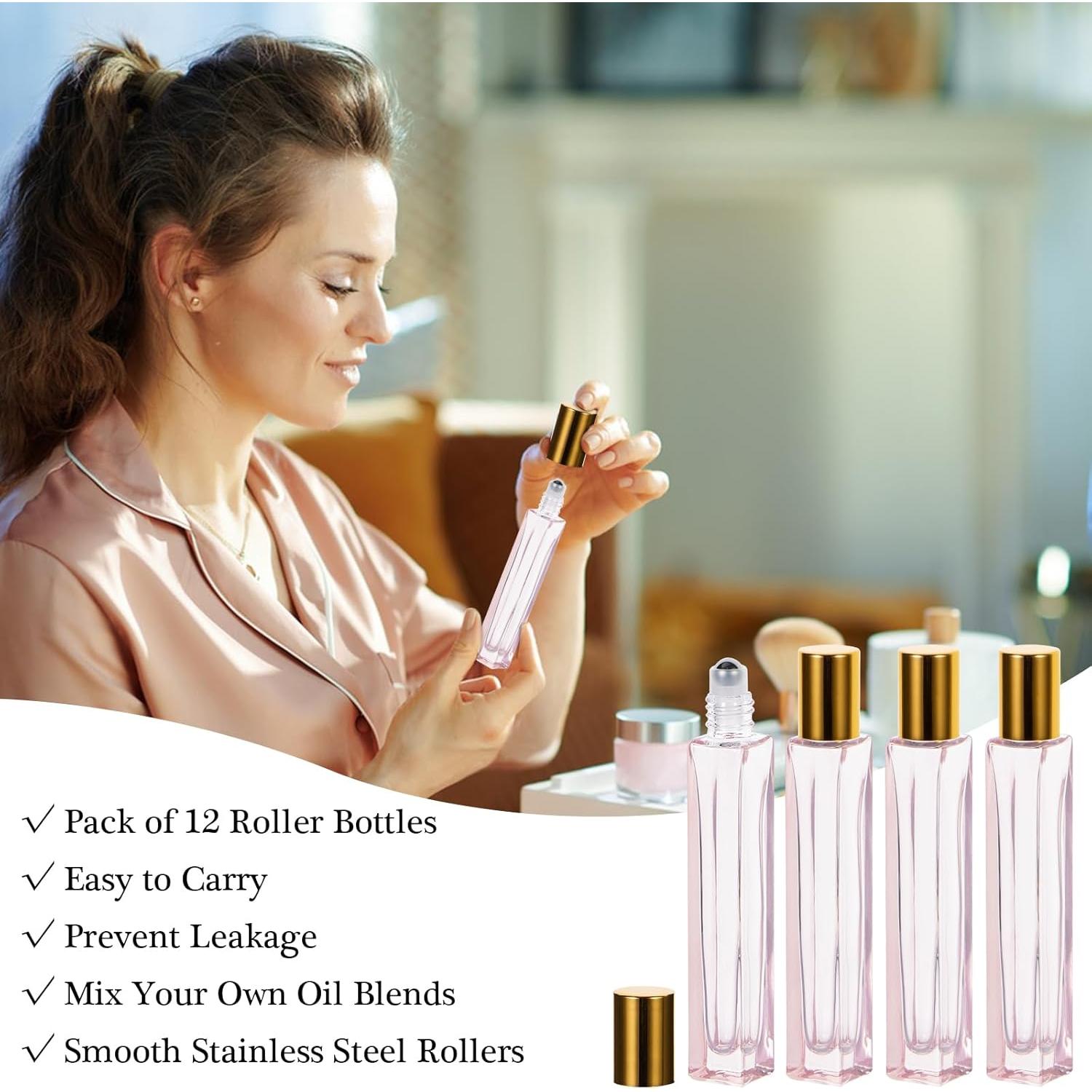 Botellas de Rodillo de Vidrio Yebeauty 10ml Rosa - 4 Pack