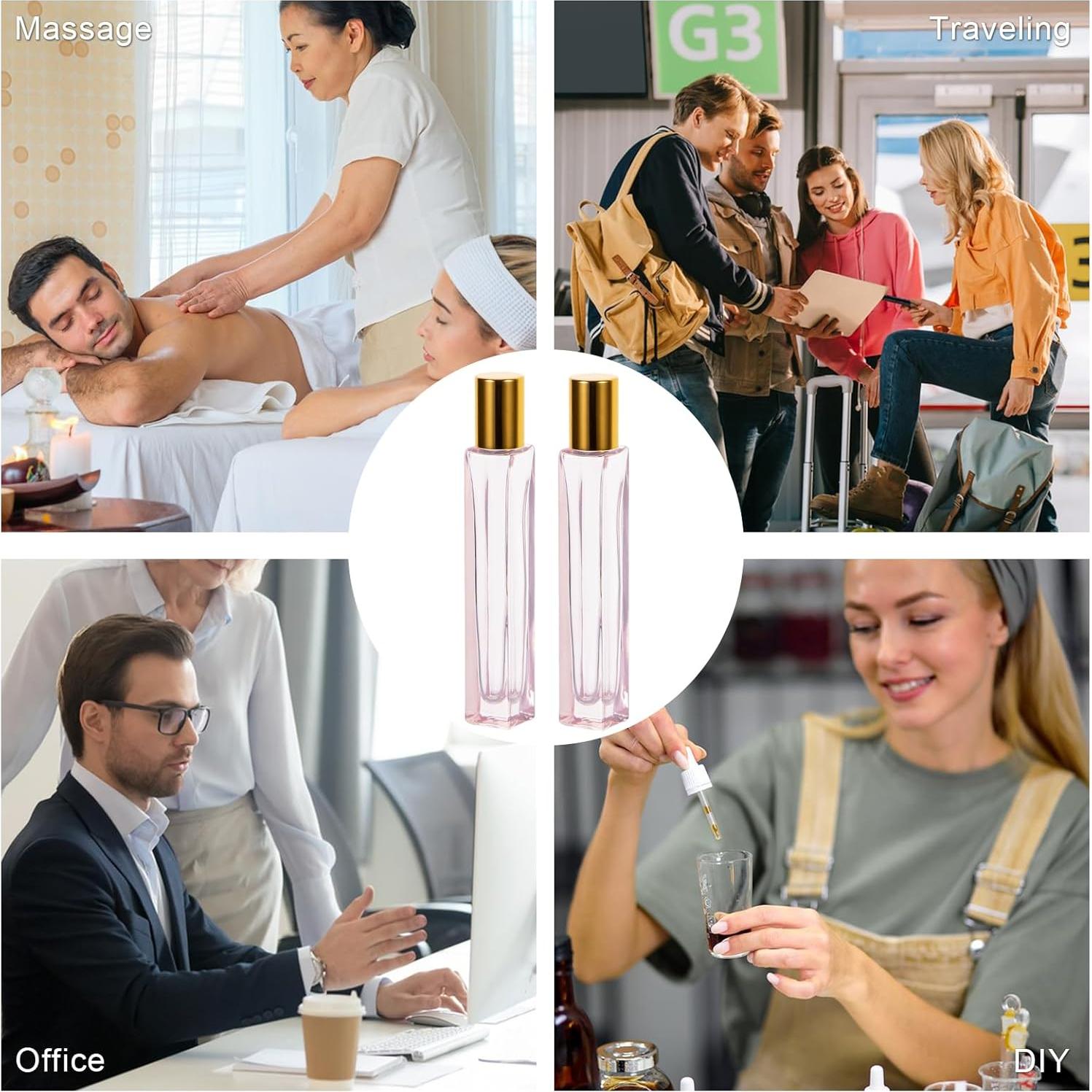 Botellas de Rodillo de Vidrio Yebeauty 10ml Rosa - 4 Pack