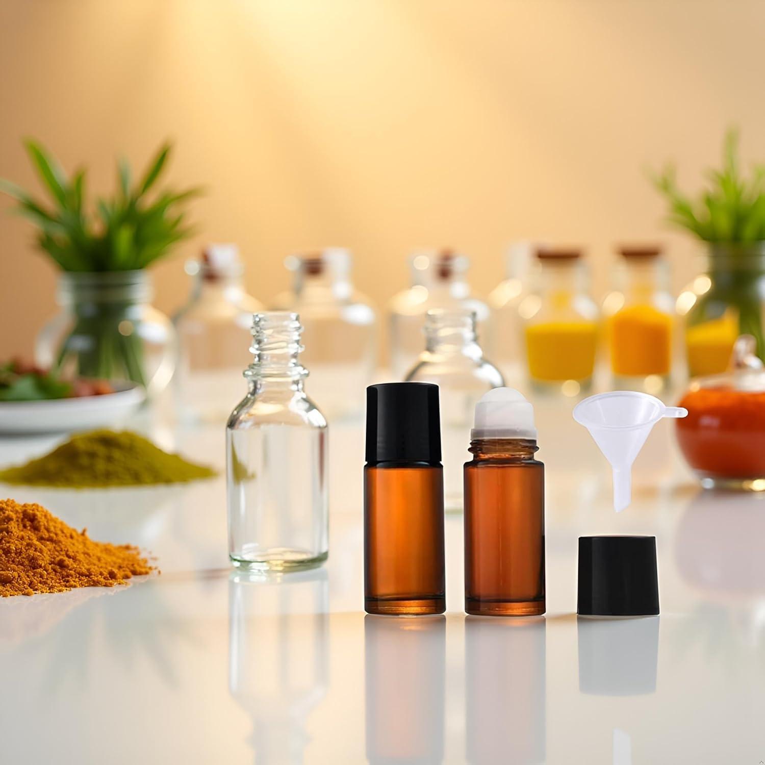 Juego de 2 Botellas Roll-on de Vidrio Marrón 50ml Mozff