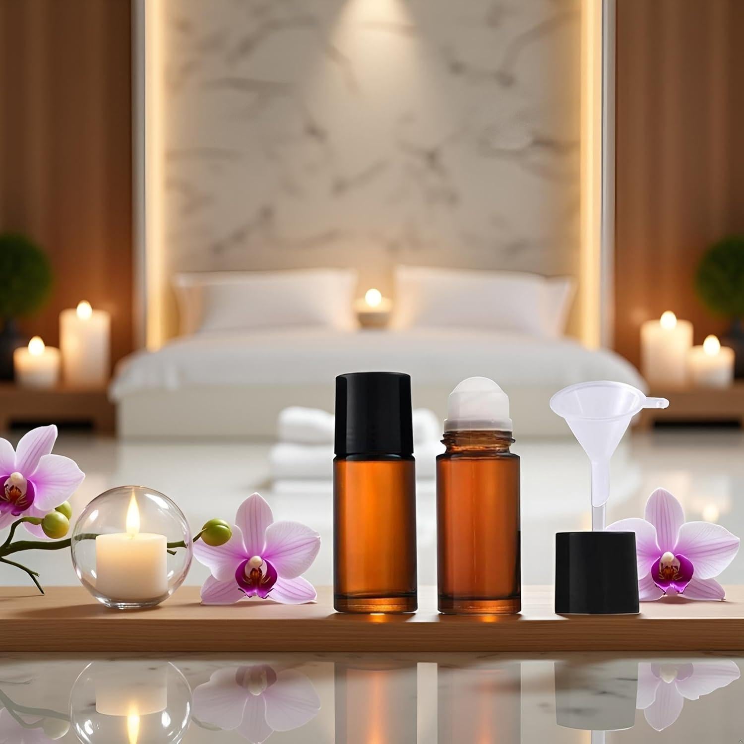 Juego de 2 Botellas Roll-on de Vidrio Marrón 50ml Mozff