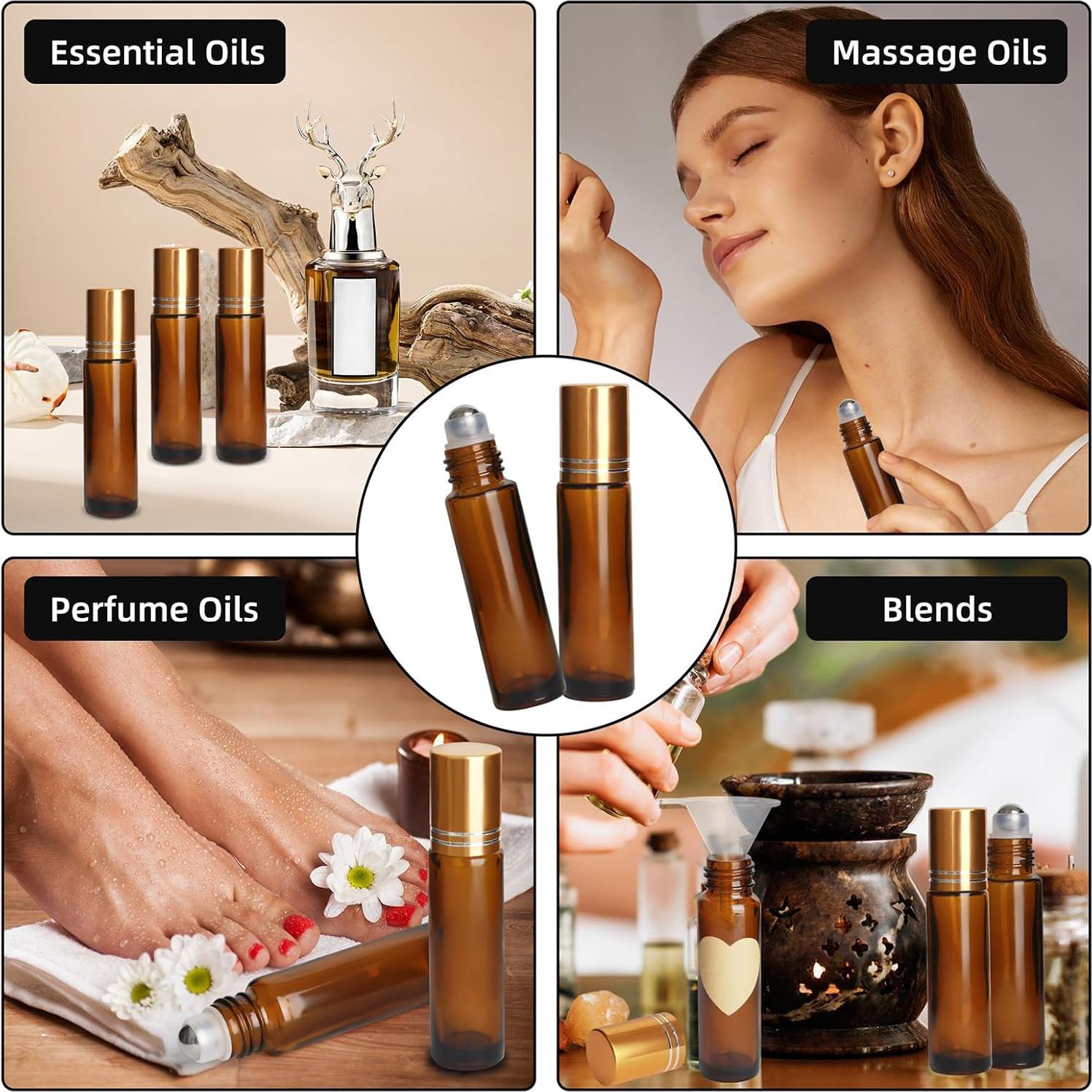 Botellas de Aceite Esencial de Vidrio Ámbar 10ml - 24 Piezas