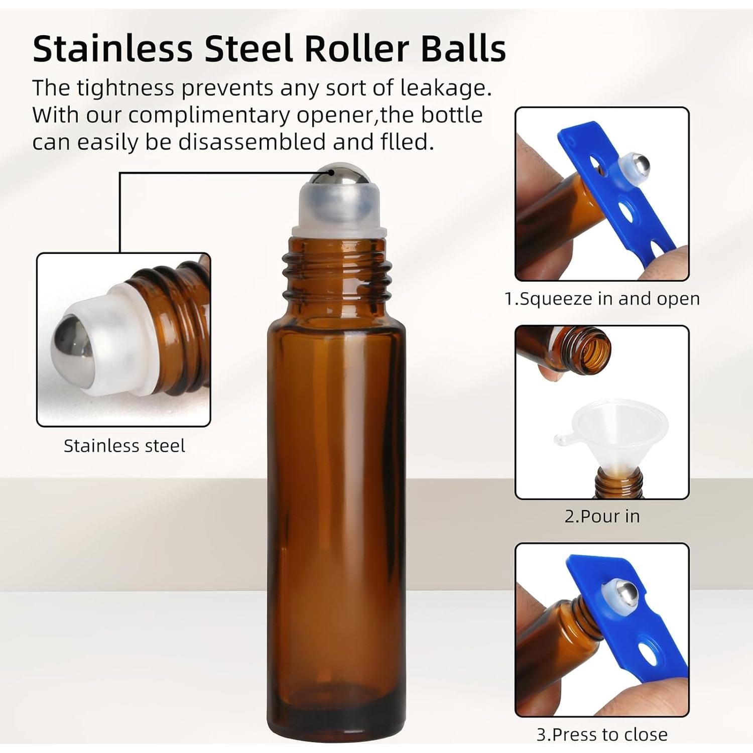 Botellas de Aceite Esencial de Vidrio Ámbar 10ml - 24 Piezas