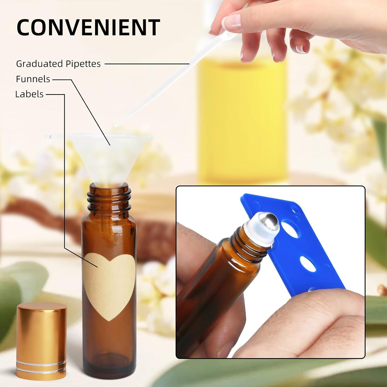 Botellas de Aceite Esencial de Vidrio Ámbar 10ml - 24 Piezas