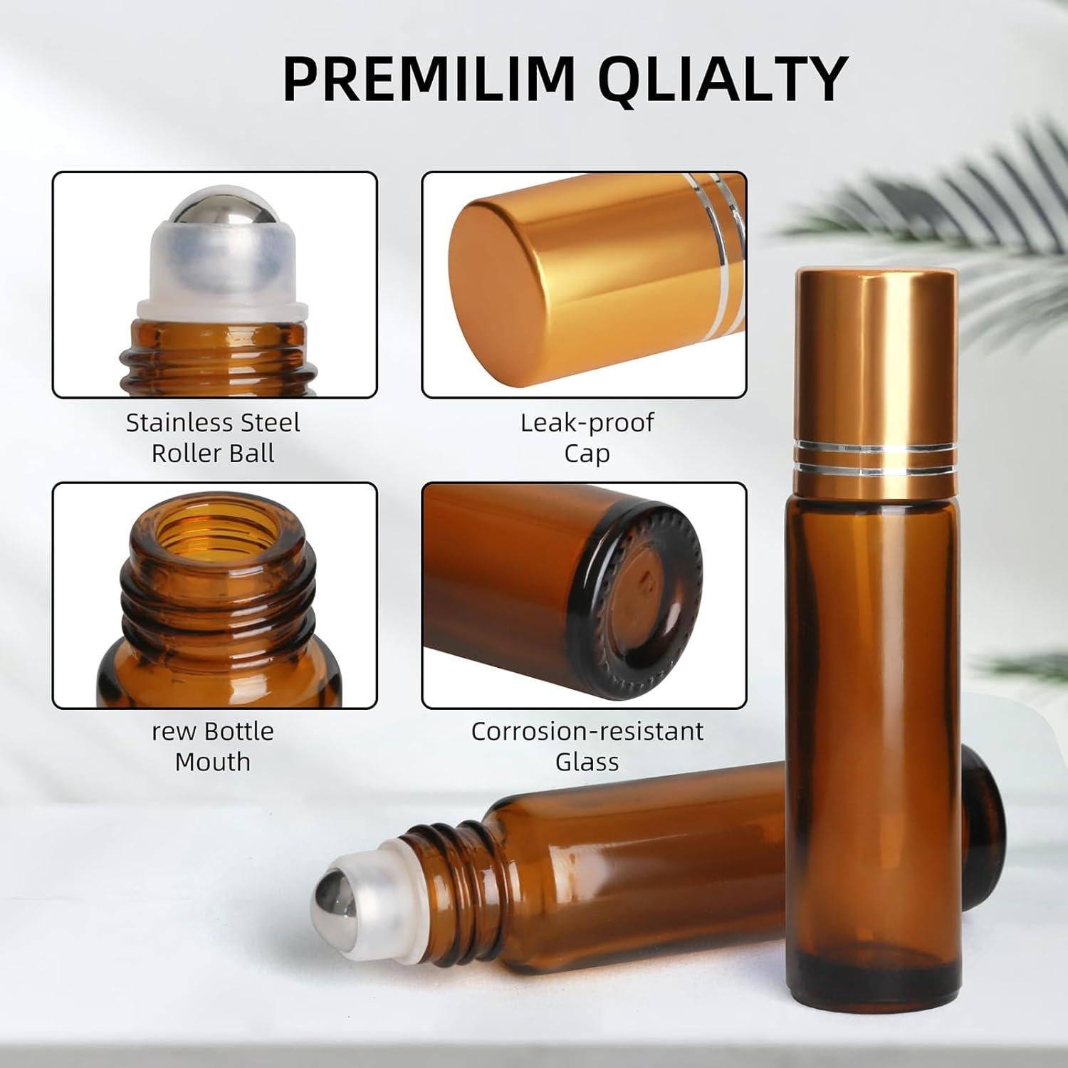 Botellas de Aceite Esencial de Vidrio Ámbar 10ml - 24 Piezas