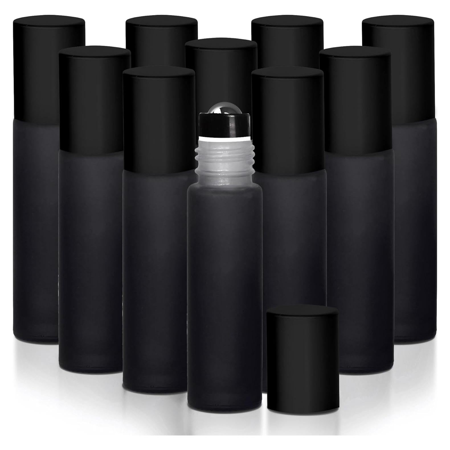 Botellas de Aceite Esencial 10ml Vidrio Esmerilado Negro - 10 Piezas