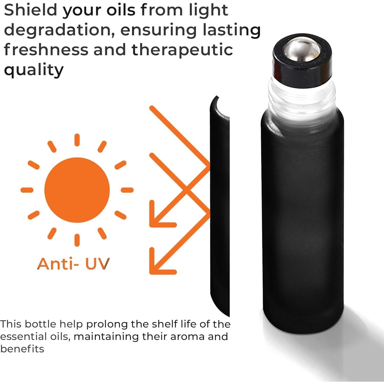 Botellas de Aceite Esencial 10ml Vidrio Esmerilado Negro - 10 Piezas