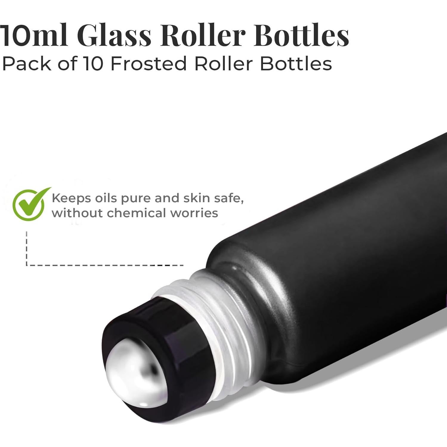 Botellas de Aceite Esencial 10ml Vidrio Esmerilado Negro - 10 Piezas