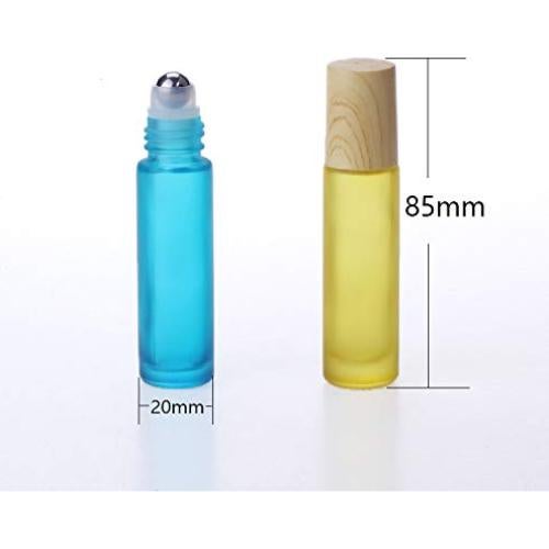 5 Botellas de Vidrio Esmerilado 10ml con Rodillo y Tapa de Madera