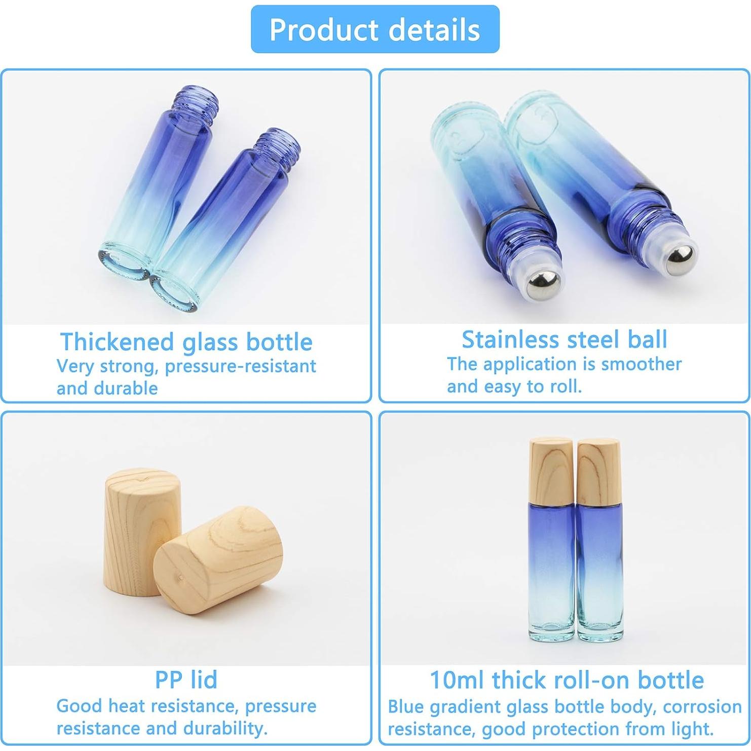 8 Botellas de Rodillo de Vidrio 10 ml Newzoll Azul Gradiente